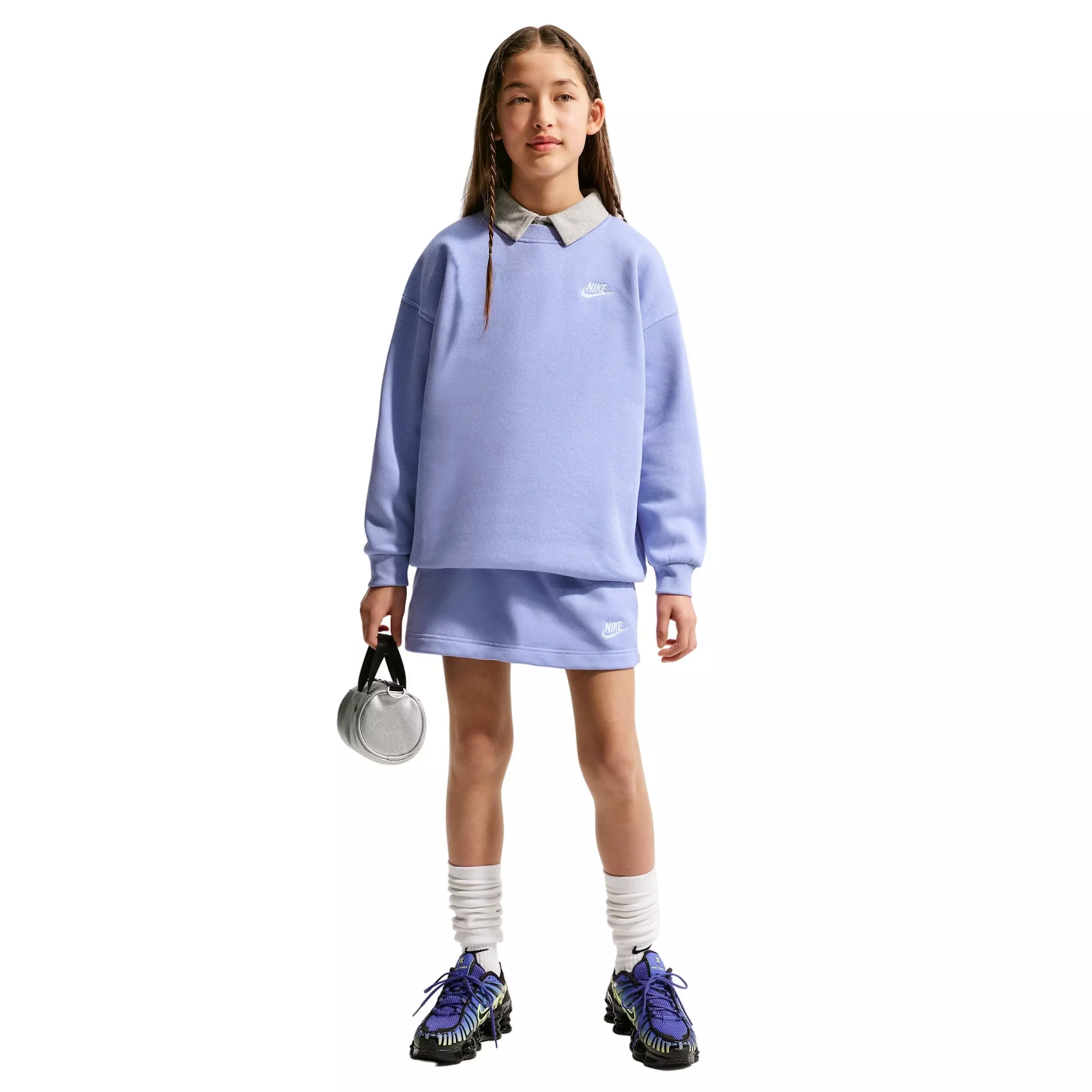 Nike Big Girls' Sportswear Club Fleece Oversized Crewneck Sweatshirt - Purple - PURPLE