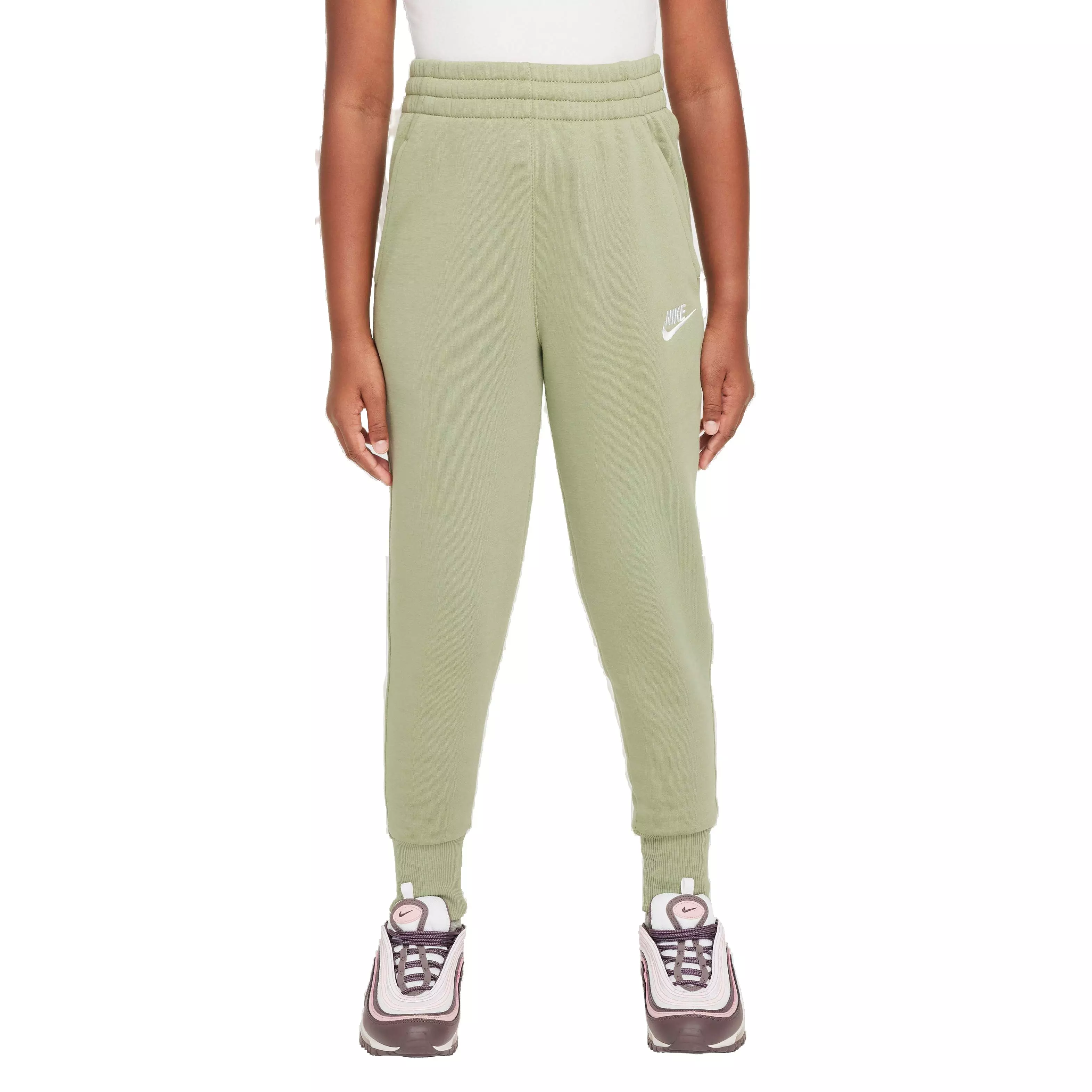 Nike Big Girls' Sportswear Club Fleece High-Waisted Fitted Pants - GREEN