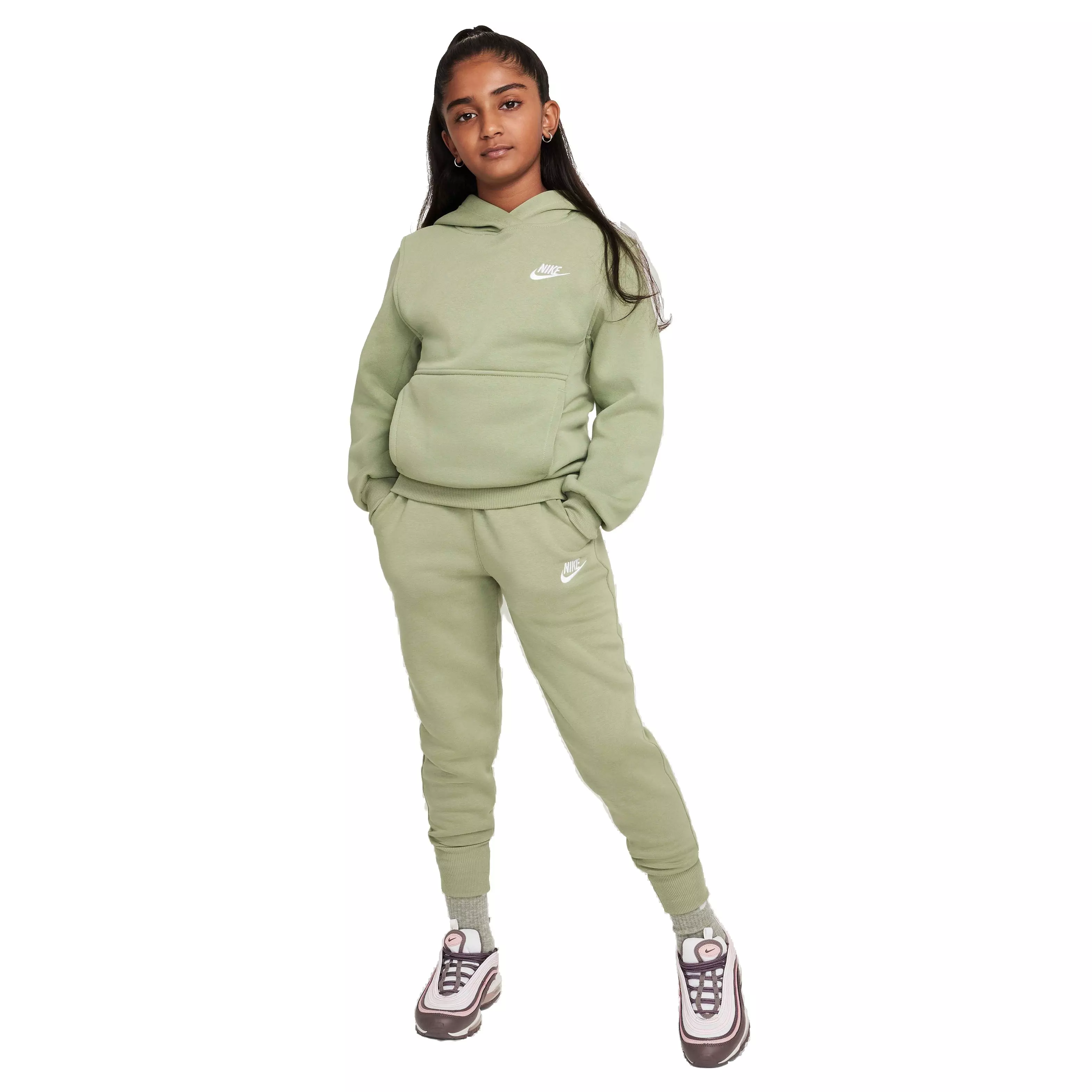 Nike Big Girls' Sportswear Club Fleece High-Waisted Fitted Pants - GREEN