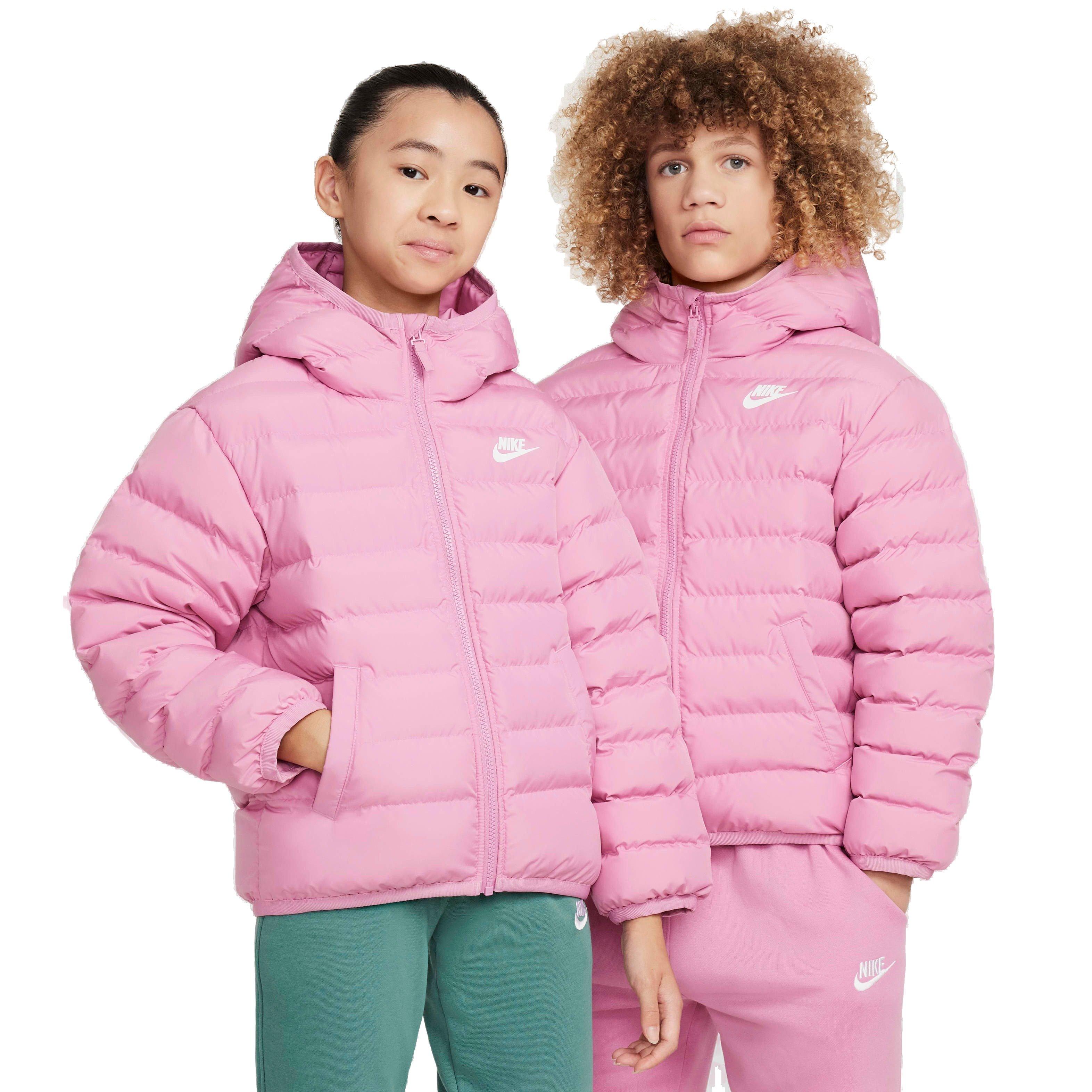 Nike​ Big Kids' Sportswear Lightweight Synthetic Fill Loose Hooded Jacket -Pink/White​ - PINK/WHITE