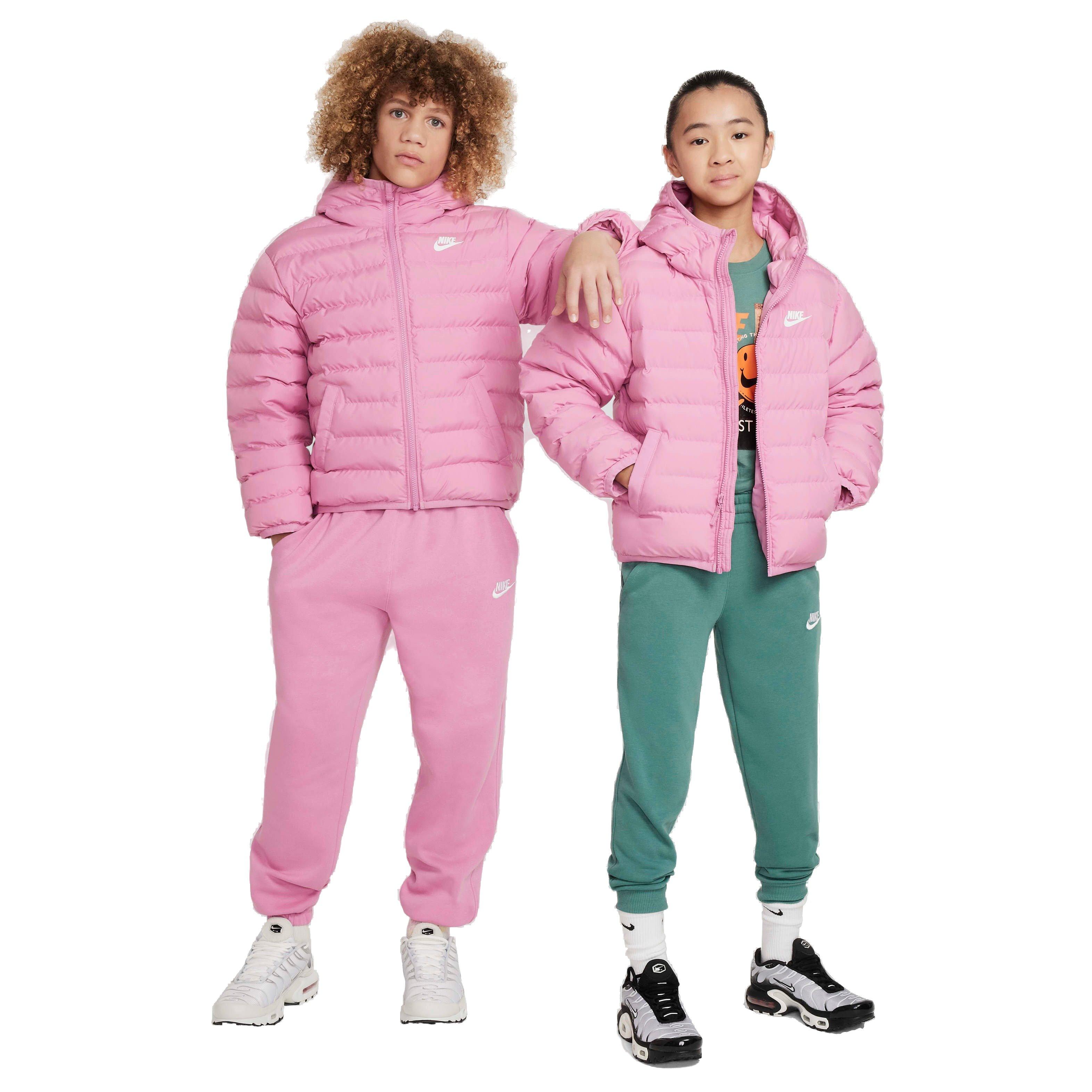 Nike Sportswear Lightweight Synthetic Fill Loose Big Kids' 'Pink/White" Hooded Jacket