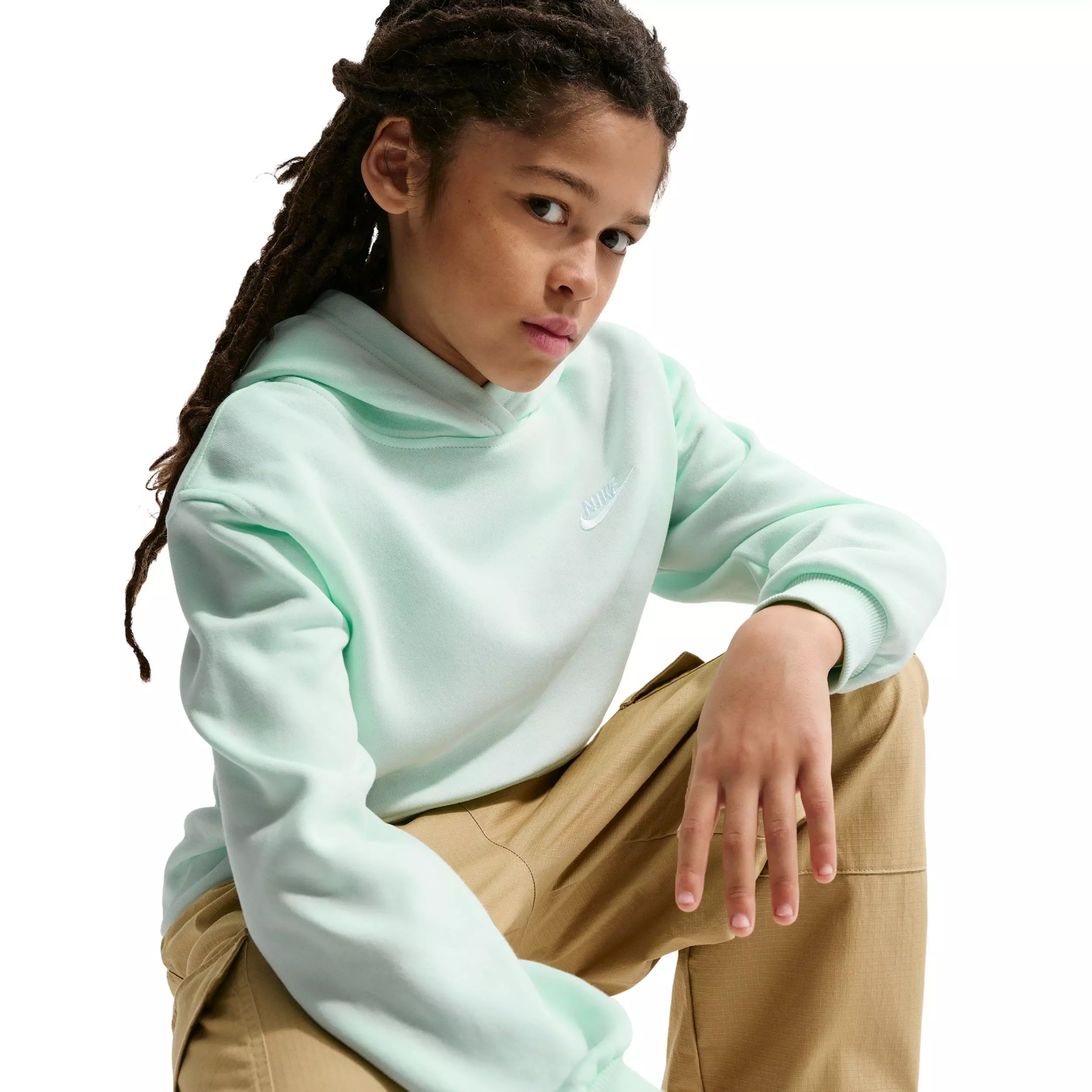 Nike Big Kids' Sportswear Club Fleece Pullover Hoodie - Barely Green - BARELY GREEN