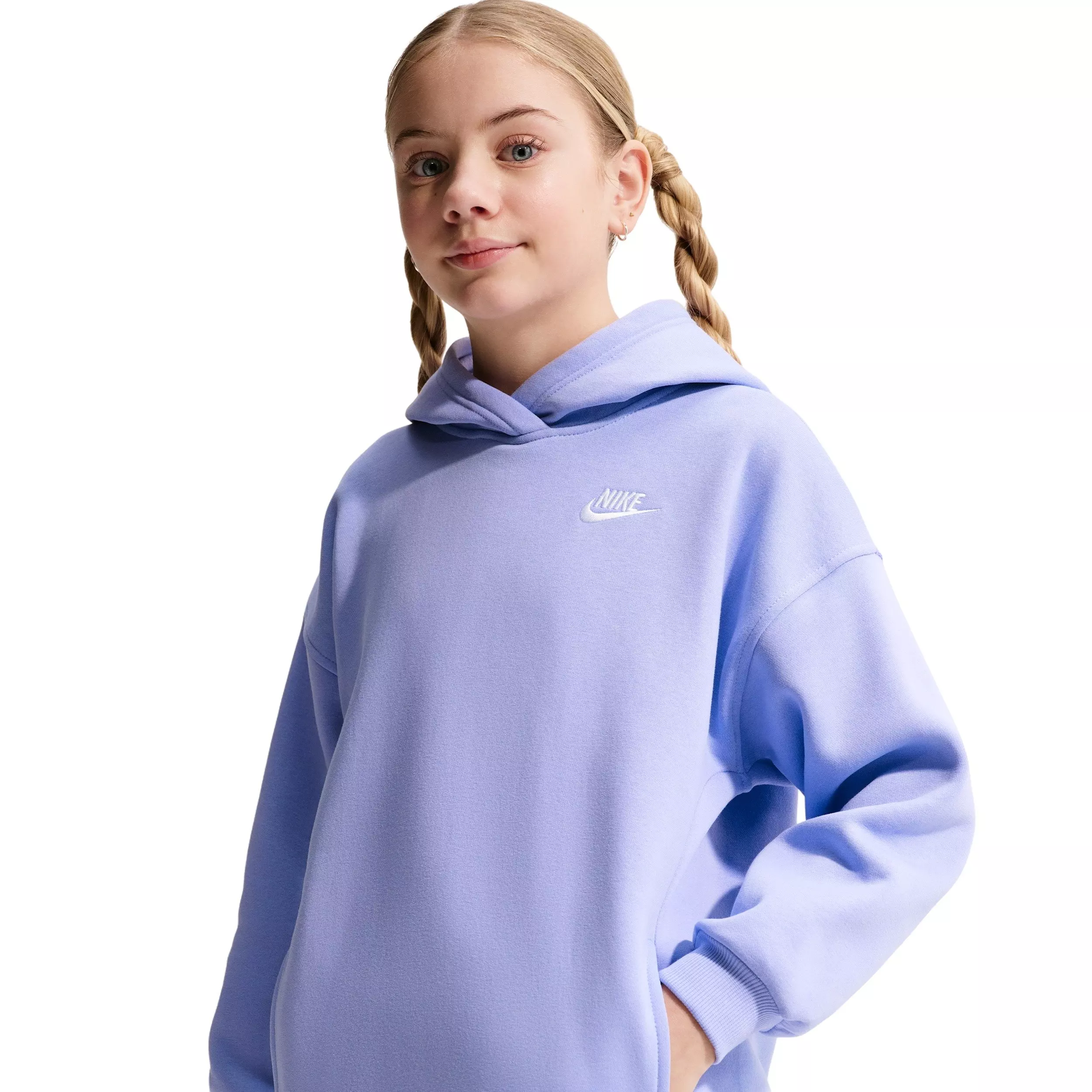 Nike Big Girls' Sportswear Club Fleece Oversized Pullover Hoodie - Purple - PURPLE