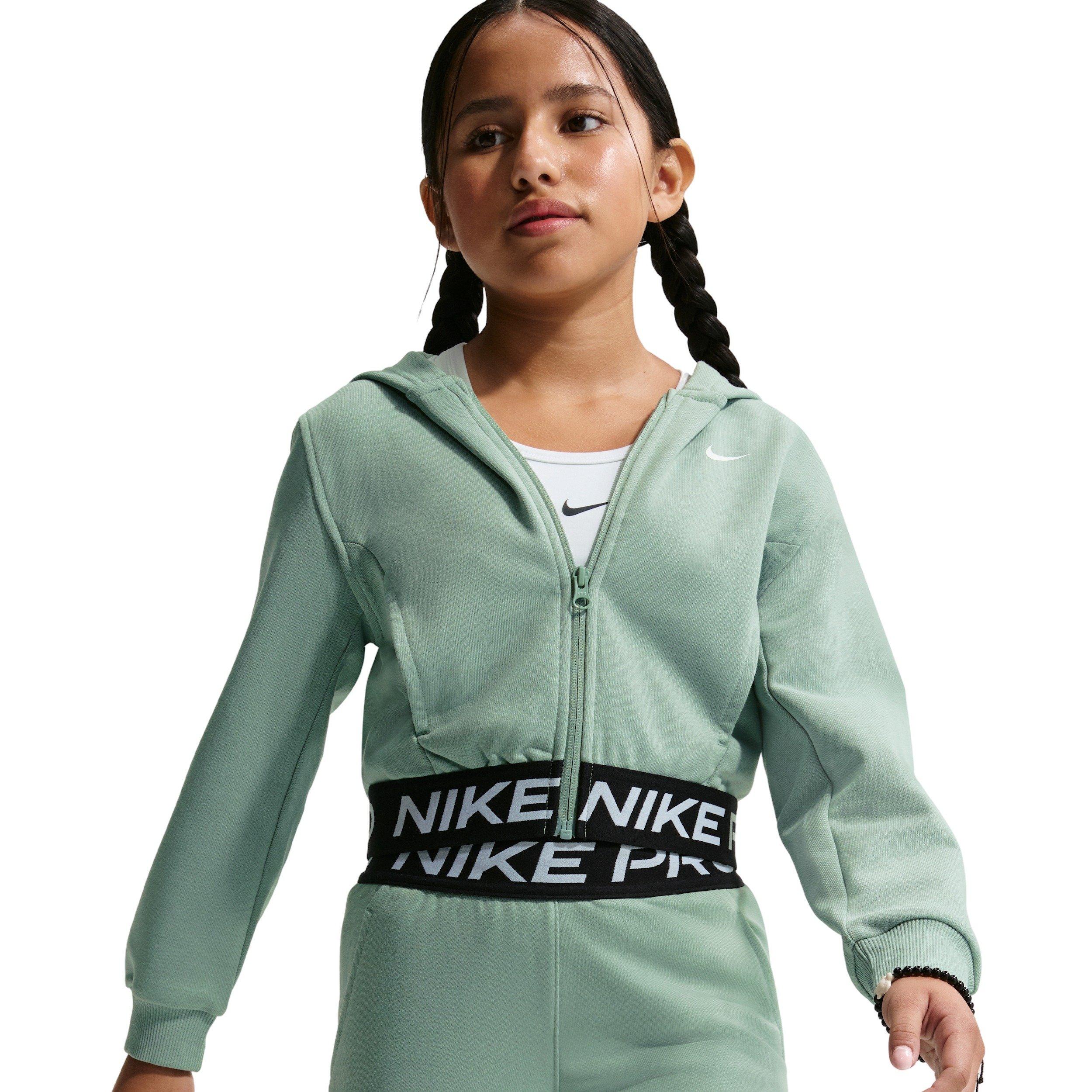Nike Pro Fleece Dri-FIT Full-Zip Big Girls' Green Hooded Jacket