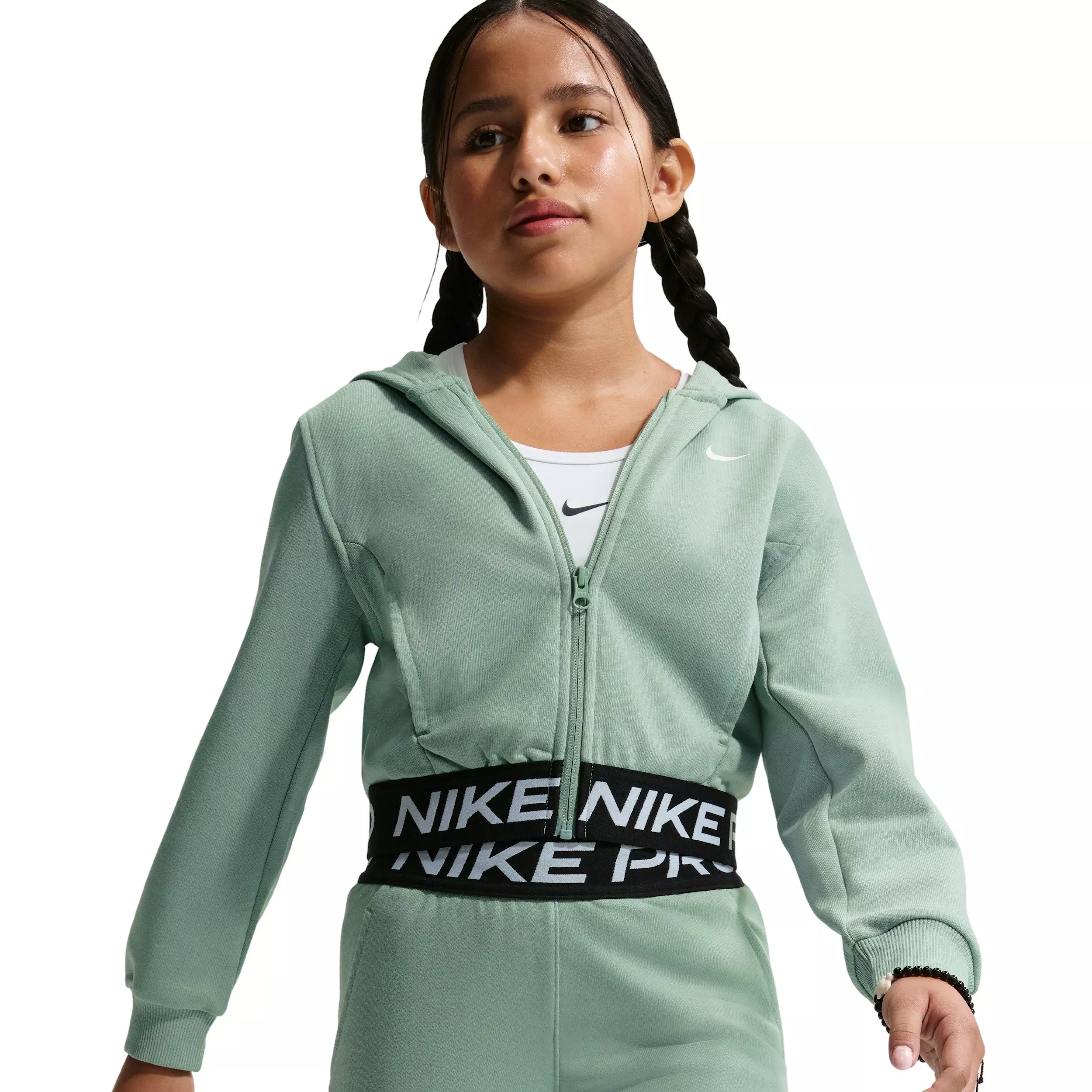 Nike Big Girls' Pro Fleece Dri-FIT Full-Zip Hooded Jacket - Green - GREEN