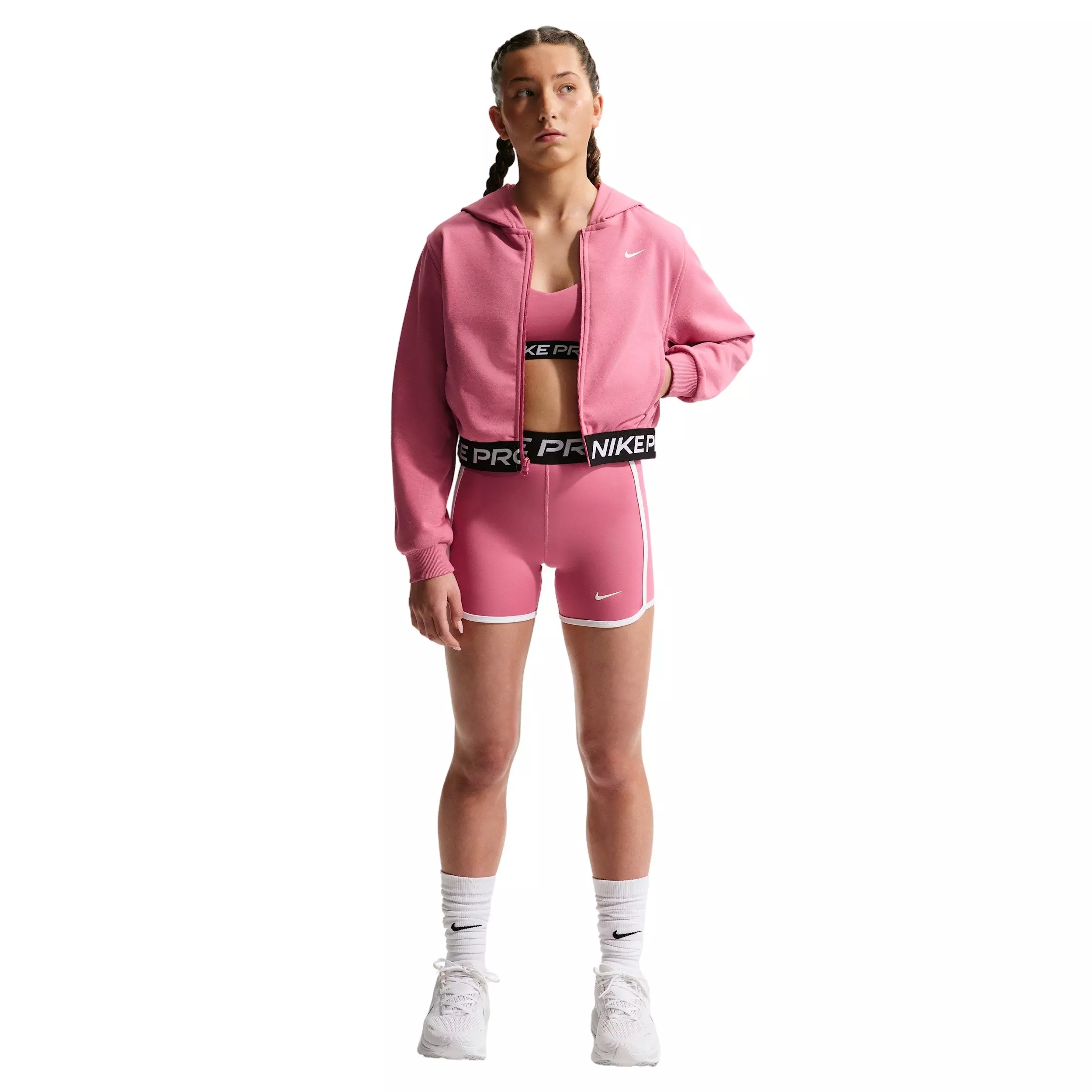 Nike Big Girls' Pro Fleece Dri-FIT Full-Zip Hooded Jacket - Pink - PINK