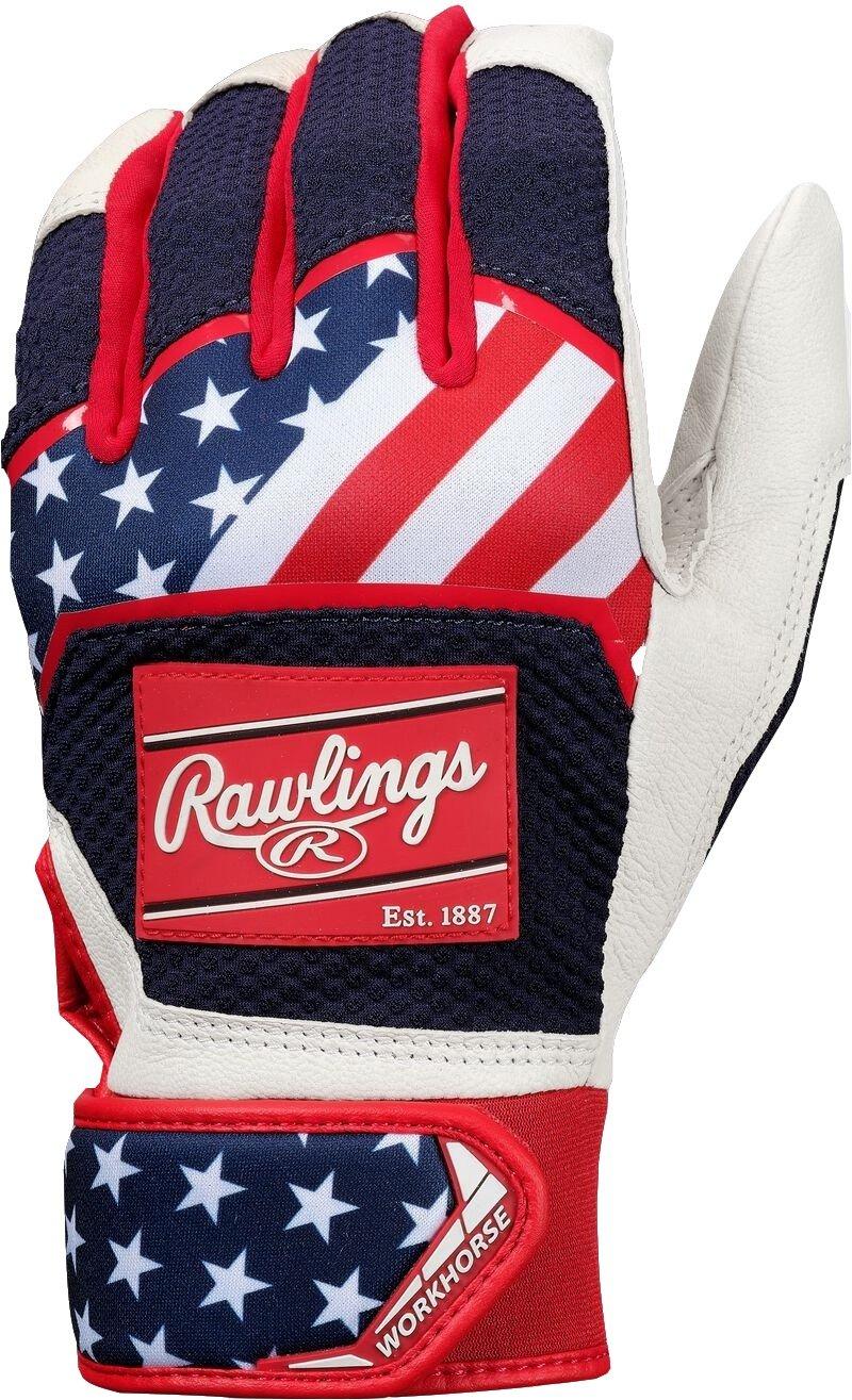 Rawlings Workhorse Adult Baseball Batting Gloves - Red/White/Blue - RED/WHITE/BLUE Thumbnail View 1