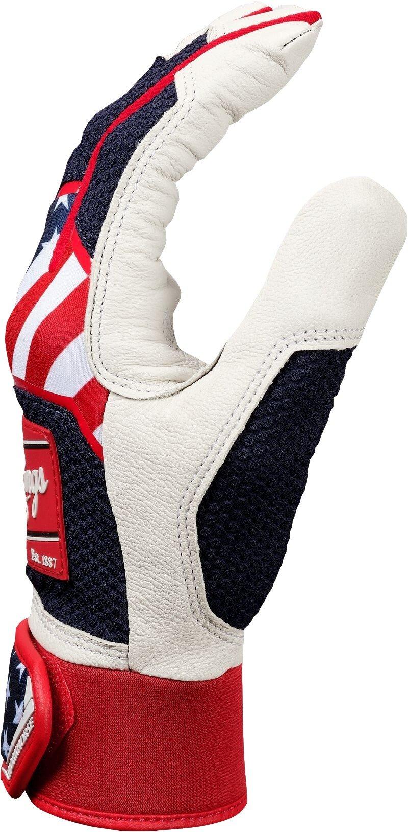 Rawlings Workhorse Adult Baseball Batting Gloves - Red/White/Blue - RED/WHITE/BLUE Thumbnail View 3