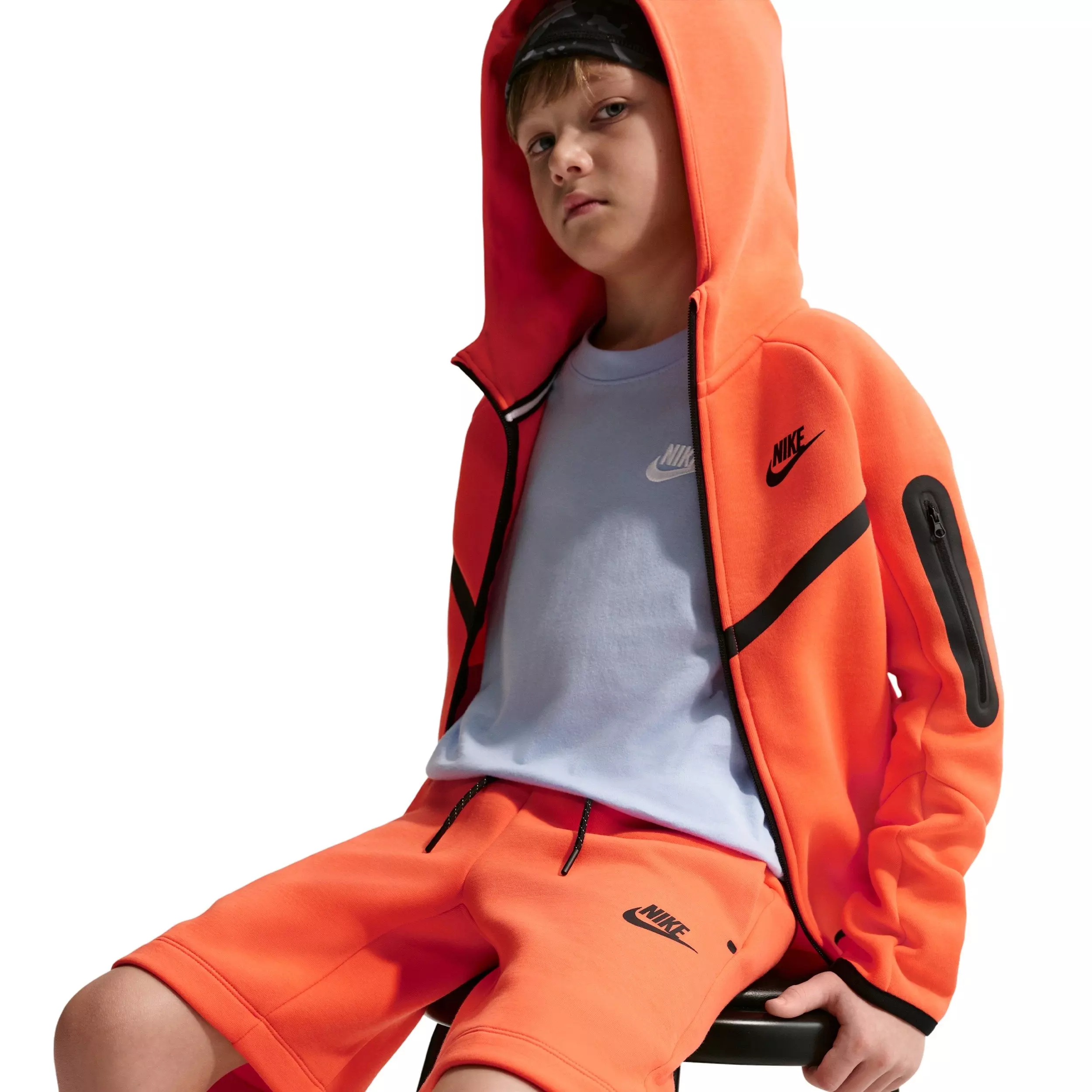 Nike Big Boys' Sportswear Tech Fleece Shorts - Orange - ORANGE