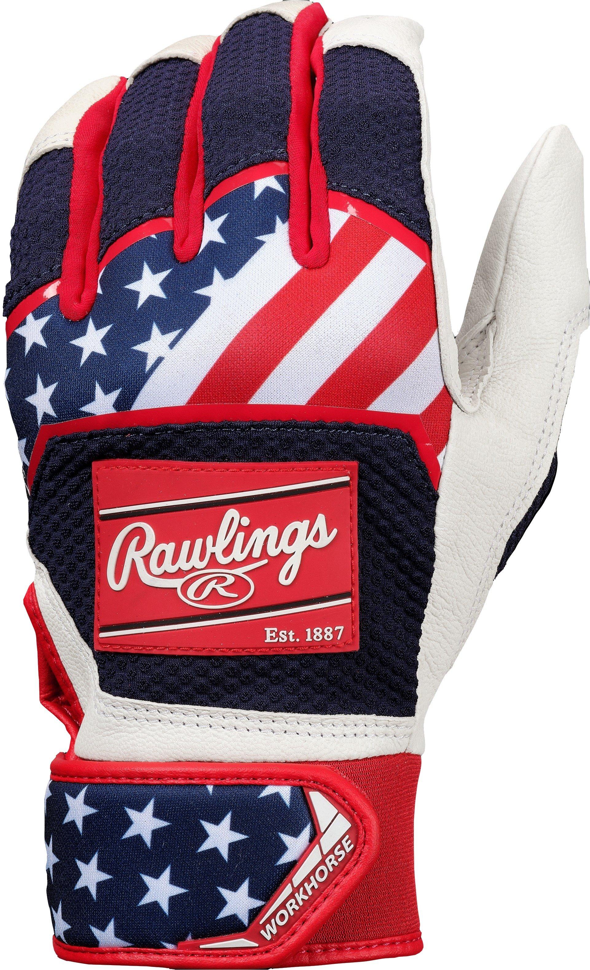 Rawlings Workhouse Youth Baseball Batting Gloves - Red/White/Blue - RED/WHITE/BLUE Thumbnail View 1