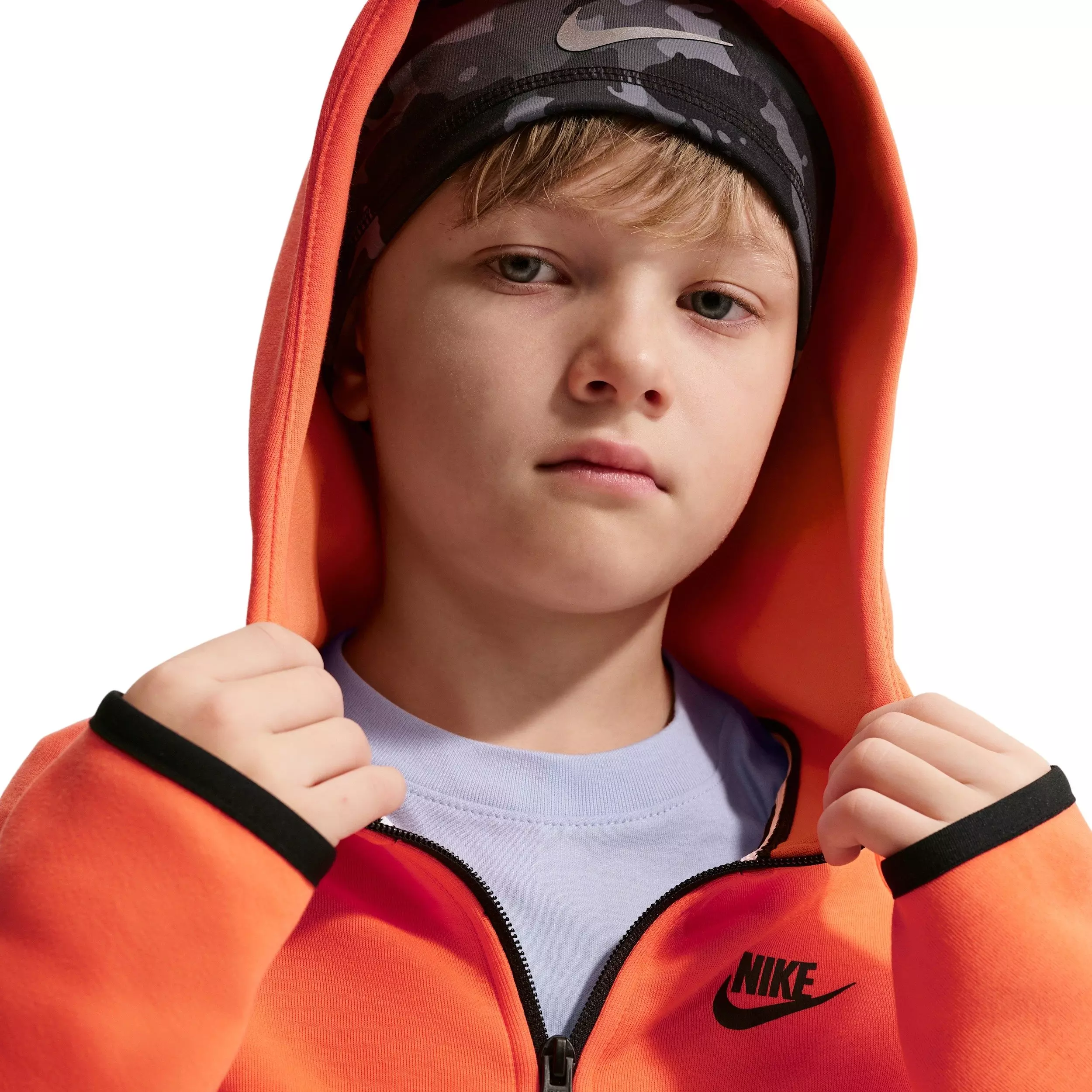 Nike Big Boys' Sportswear Tech Fleece Full-Zip Hooded Jacket - Orange - ORANGE