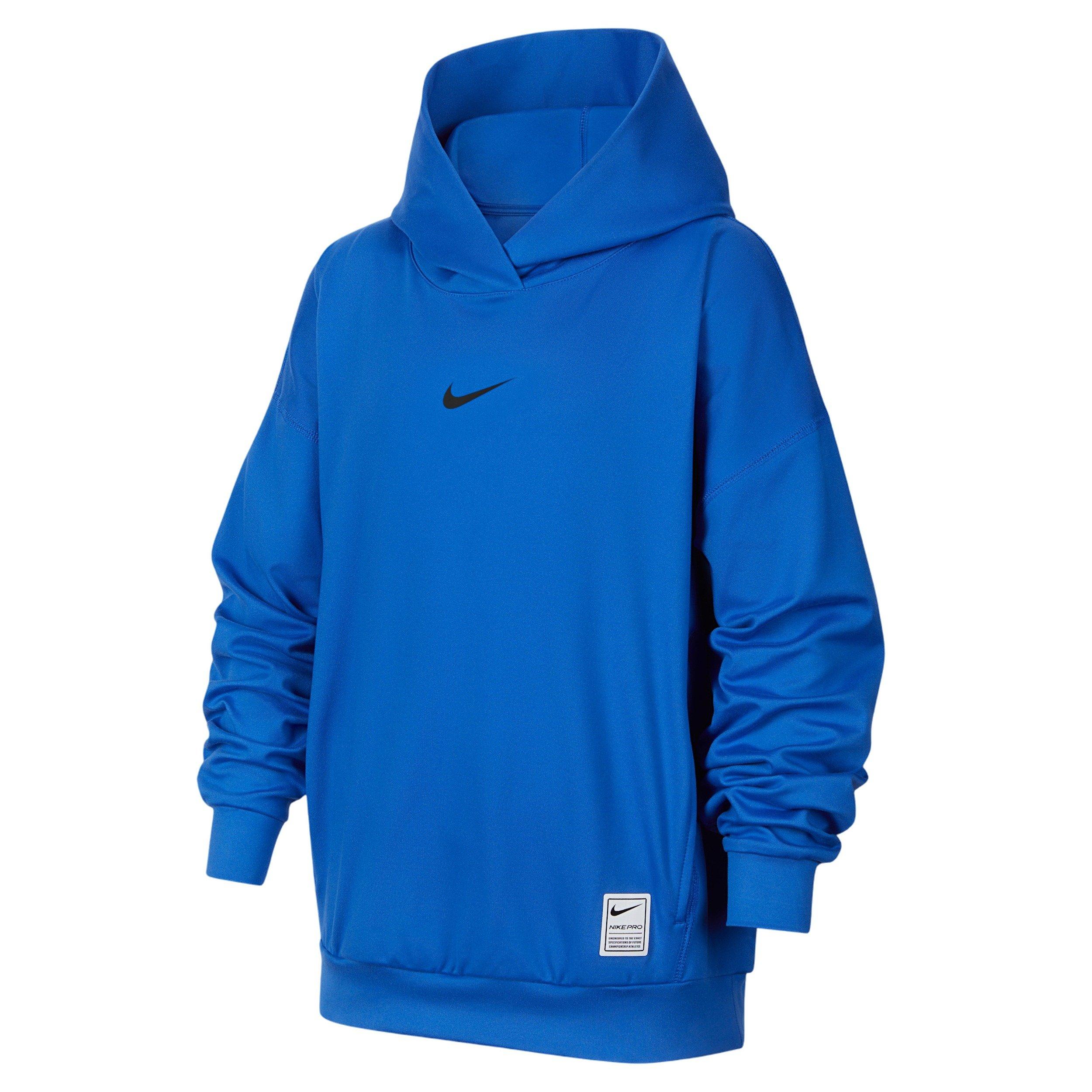 Nike Big Boys' Pro Dri-FIT Fleece Pullover Hoodie - Royal Blue - BLUE Thumbnail View 1