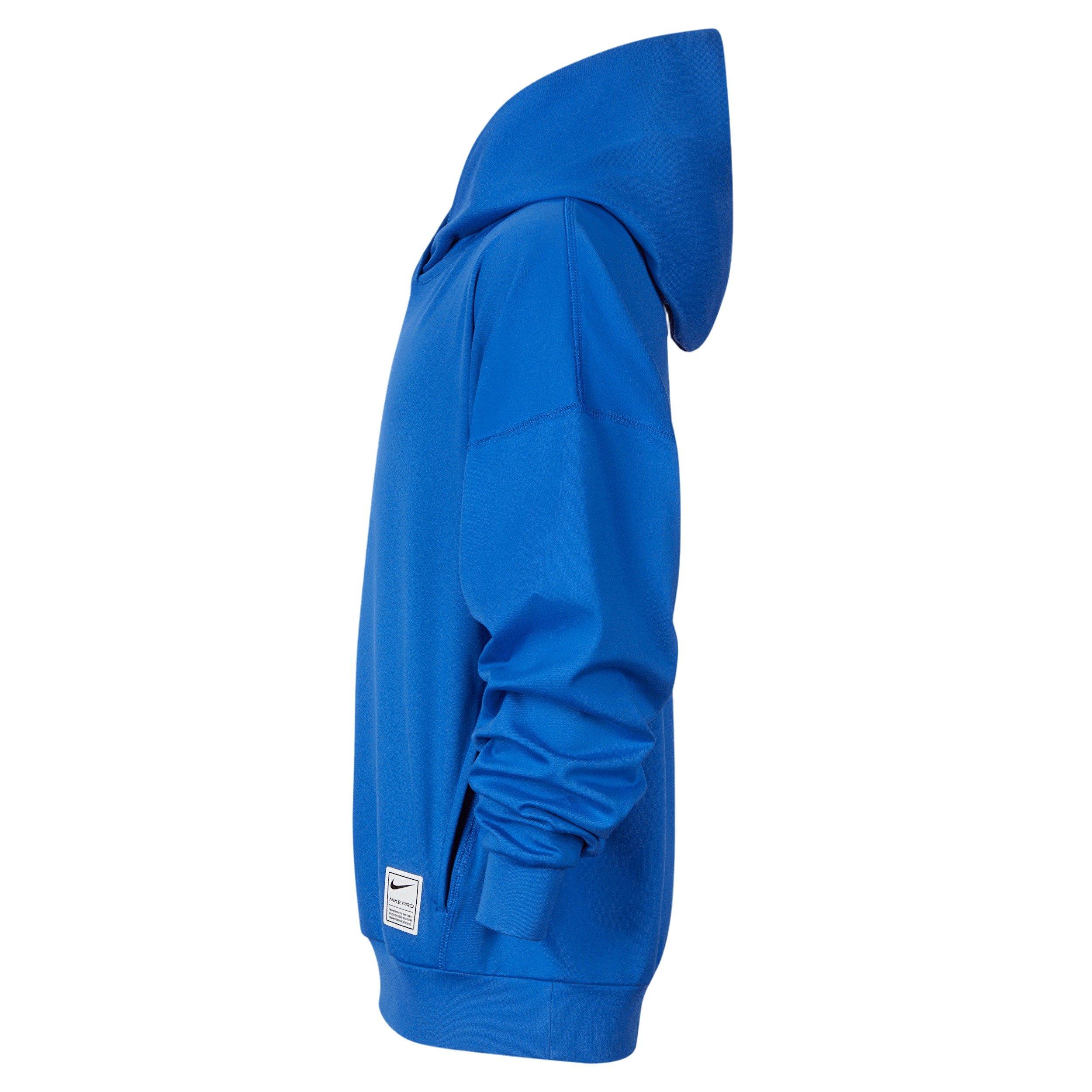 Nike Big Boys' Pro Dri-FIT Fleece Pullover Hoodie - Blue - BLUE Thumbnail View 3