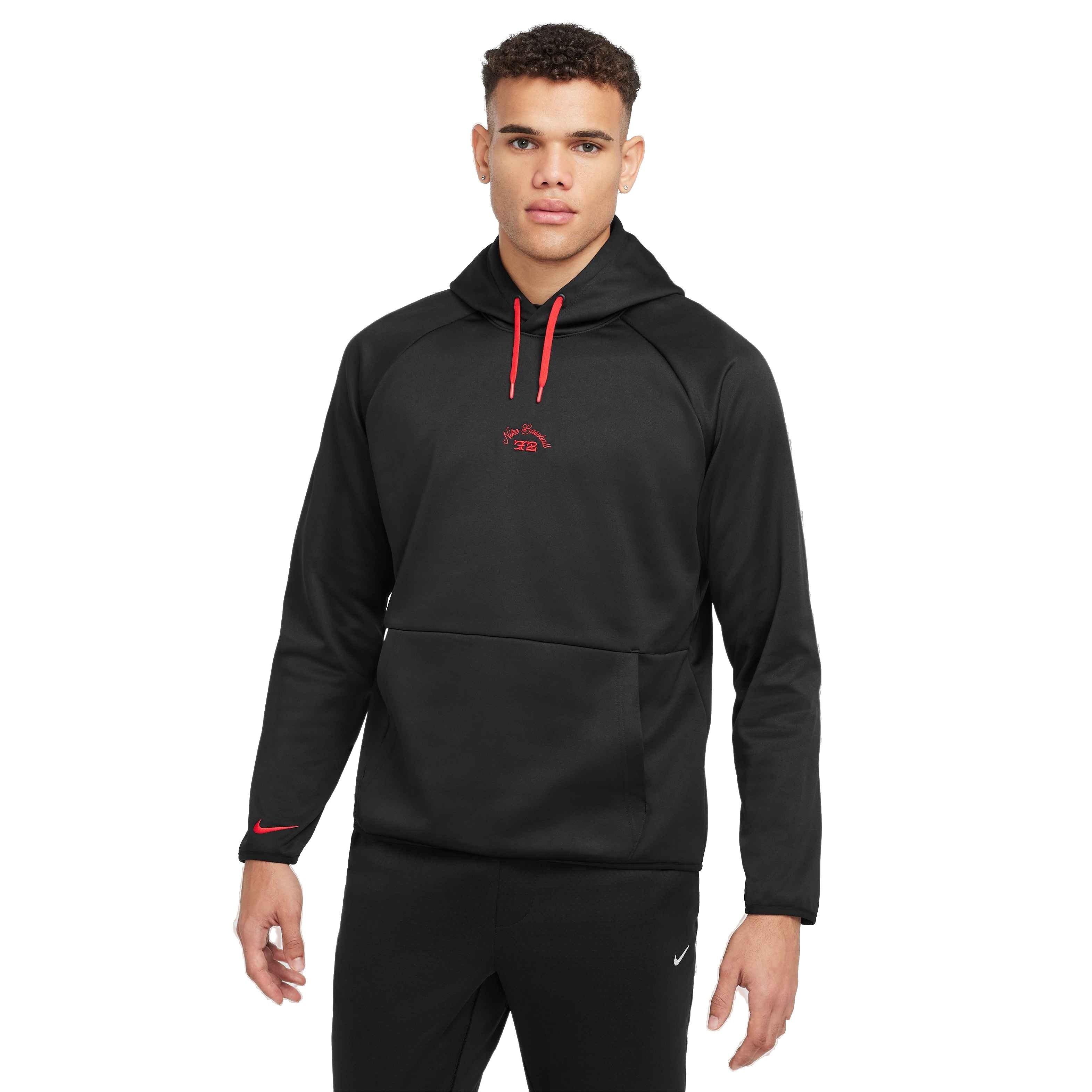 Nike Men's Therma-FIT HD Pullover FH24 Baseball Hoodie -Black/Red - BLACK/RED Thumbnail View 1