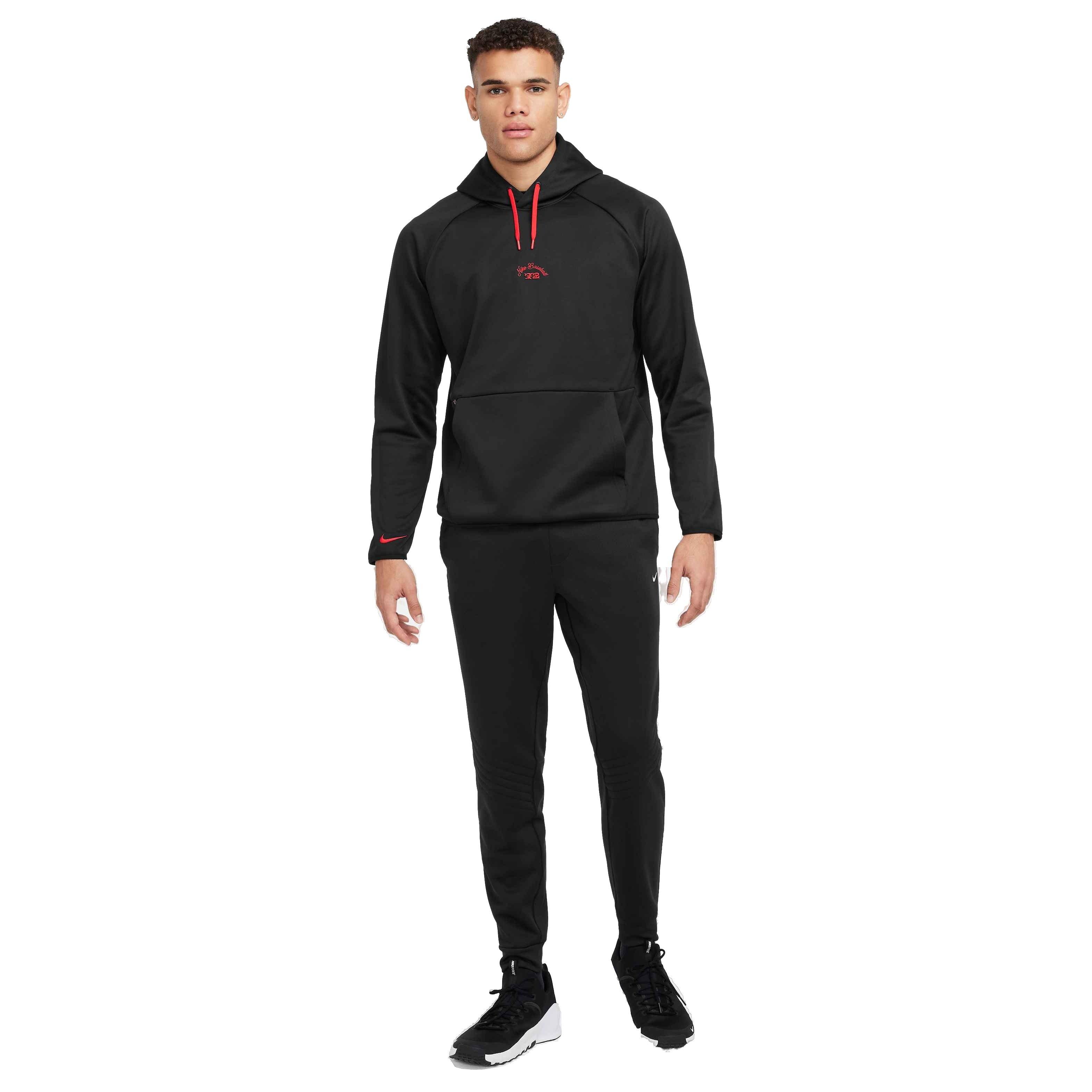 Nike Men's Therma-FIT HD Pullover FH24 Baseball Hoodie -Black/Red - BLACK/RED Thumbnail View 11