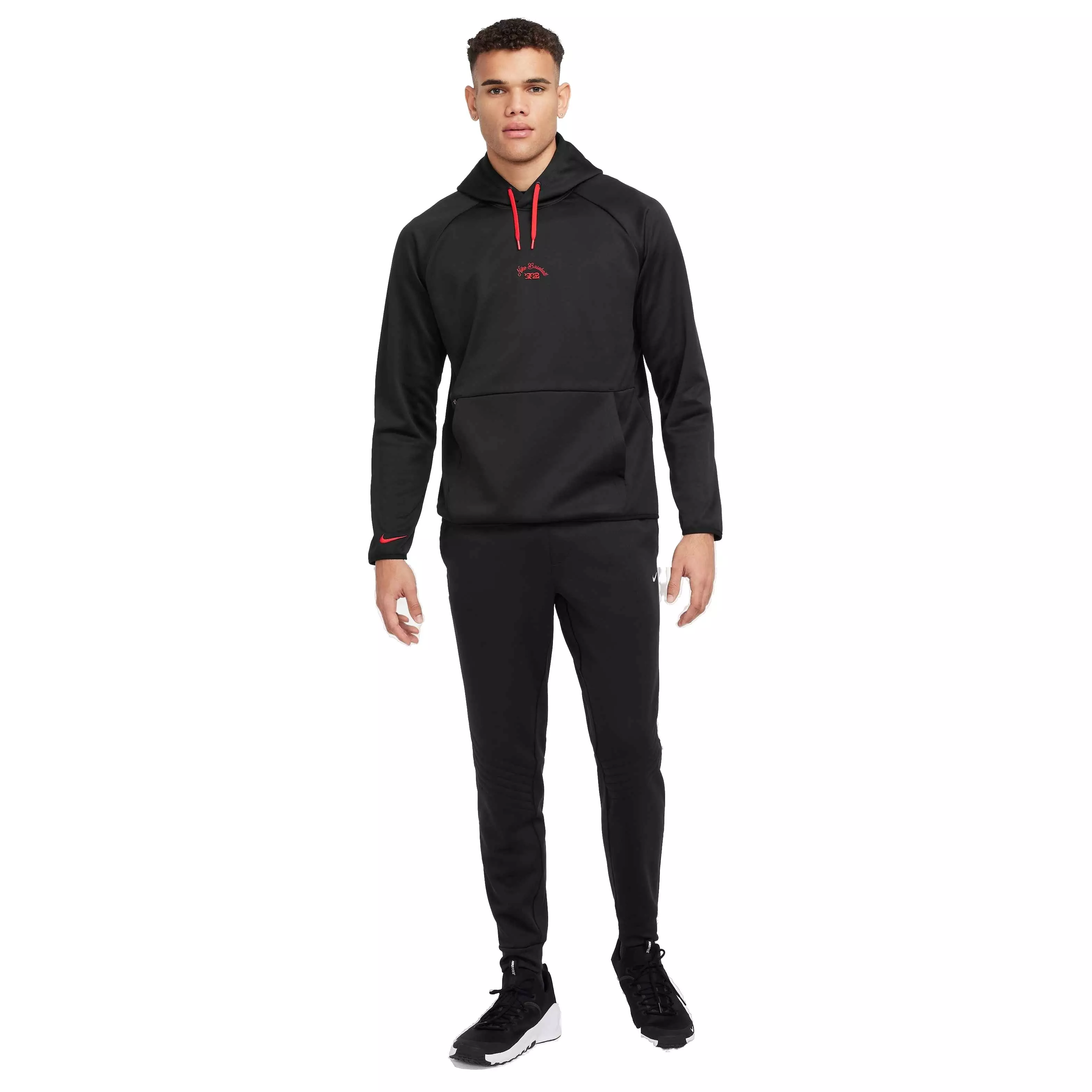 Nike Men's Therma-FIT HD Pullover FH24 Baseball Hoodie -Black/Red - BLACK/RED