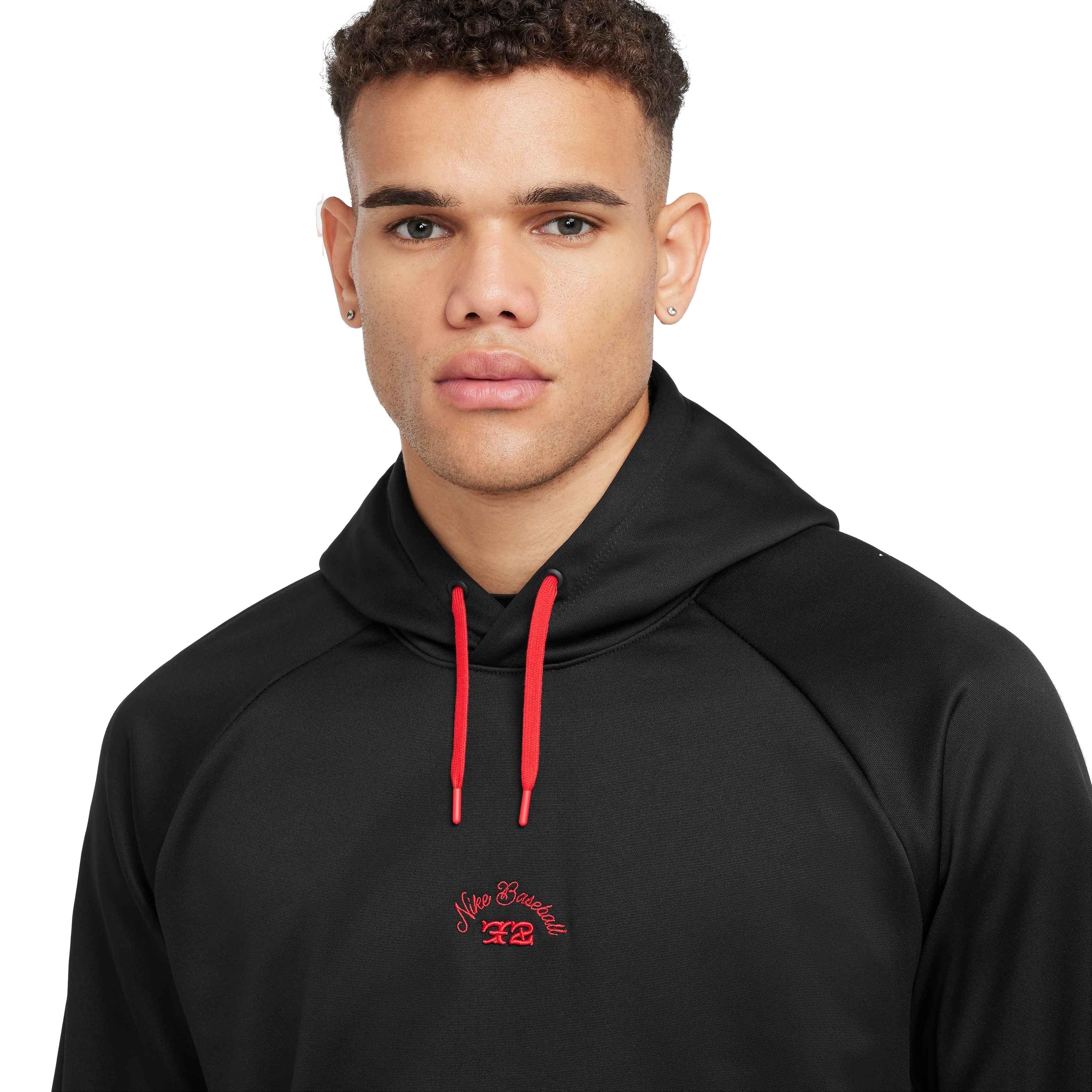 Nike Men's Therma-FIT HD Pullover FH24 Baseball Hoodie -Black/Red - BLACK/RED Thumbnail View 3