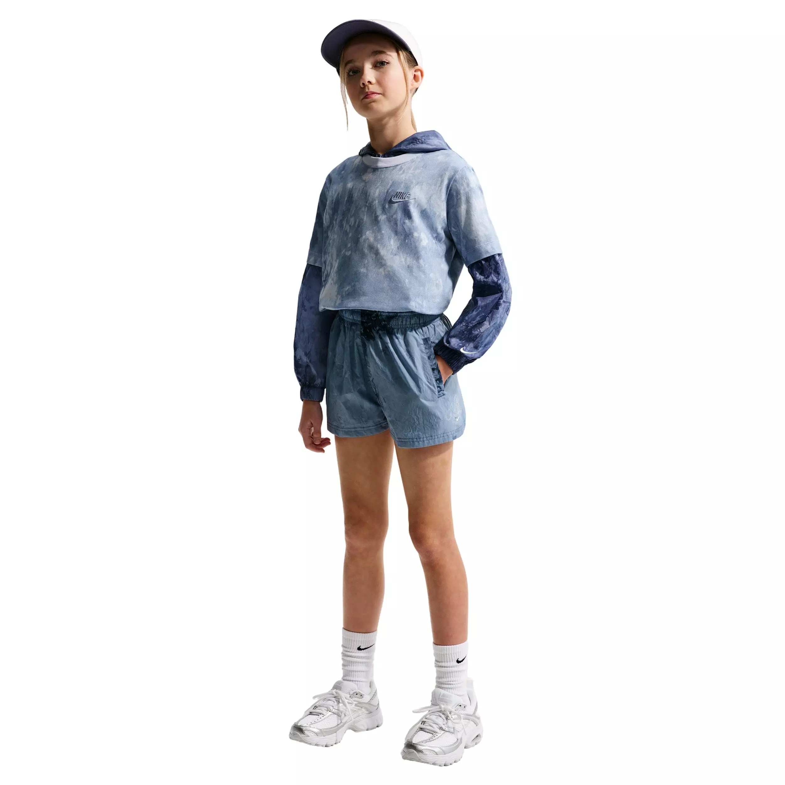 Nike Big Girls' Sportswear Club Woven Shorts - Blue - BLUE