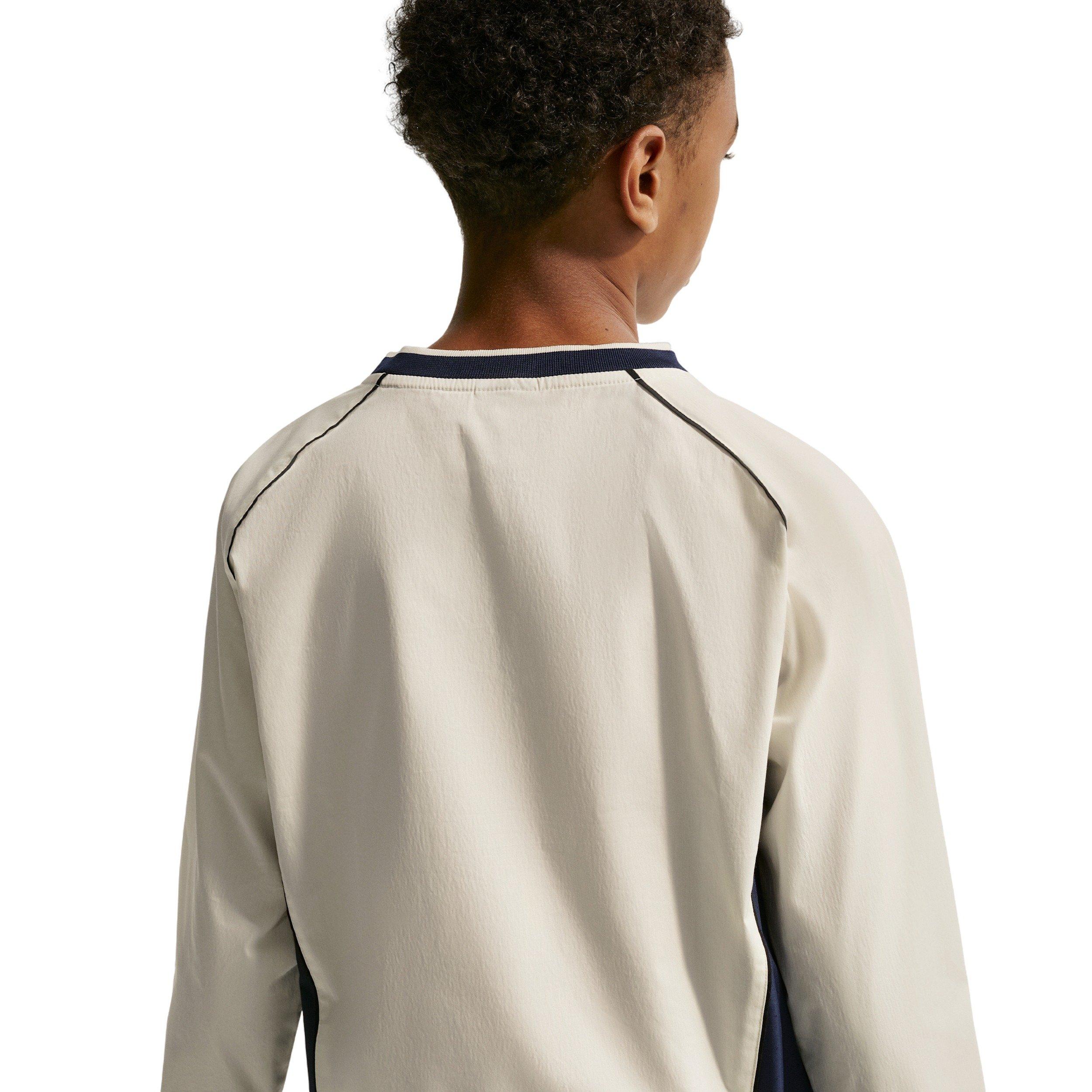 Nike Sportswear Woven V-Neck Big Kids' Cream/Navy Long Sleeve Top