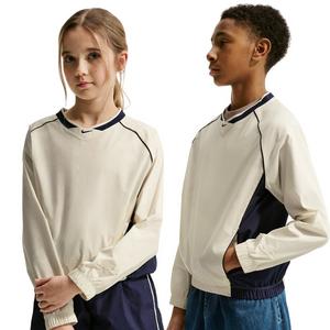 Nike Big Kids' Sportswear Woven V-Neck Long Sleeve Top - Cream/Navy