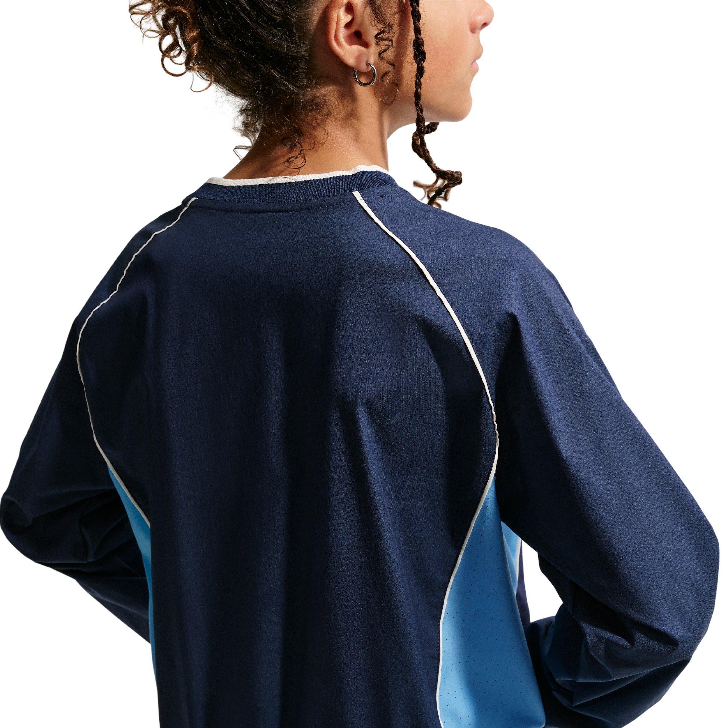 Nike Big Kids' Sportswear Woven V-Neck Long Sleeve Top - Blue/Navy - BLUE/NAVY Thumbnail View 4