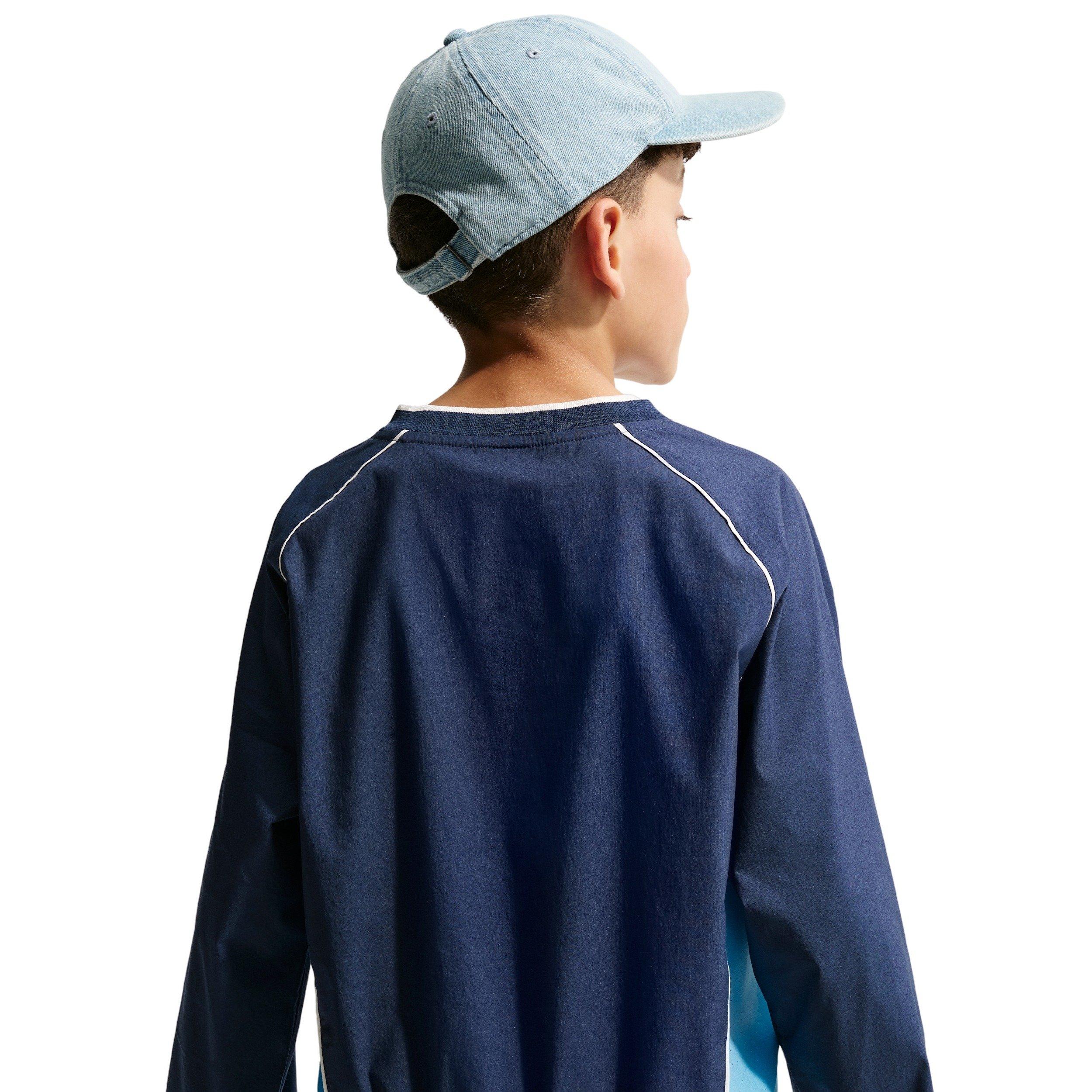 Nike Big Kids' Sportswear Woven V-Neck Long Sleeve Top - Blue/Navy - BLUE/NAVY Thumbnail View 5