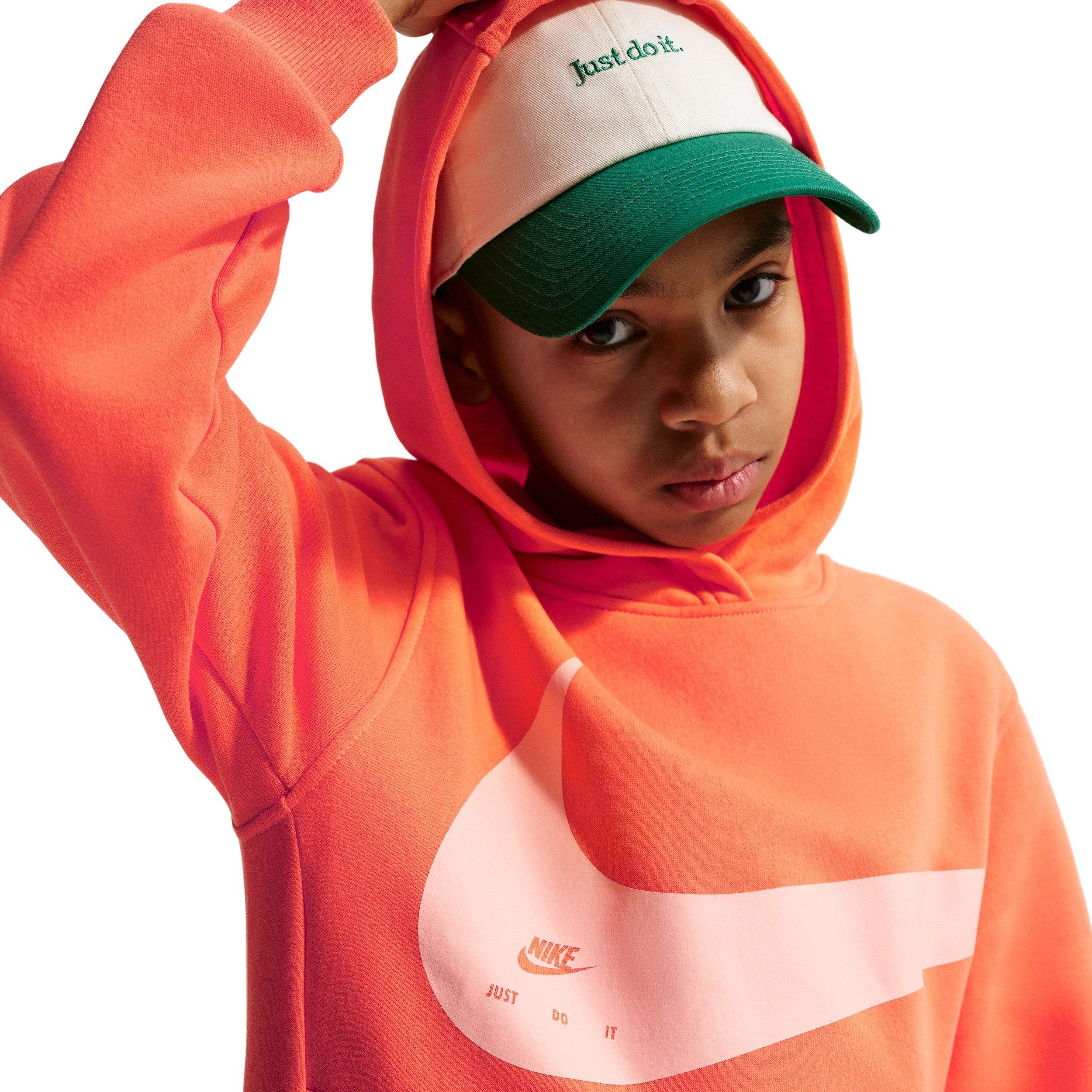 Nike Big Boys' Sportswear Club Swoosh Hoodie - Orange - ORANGE Thumbnail View 3