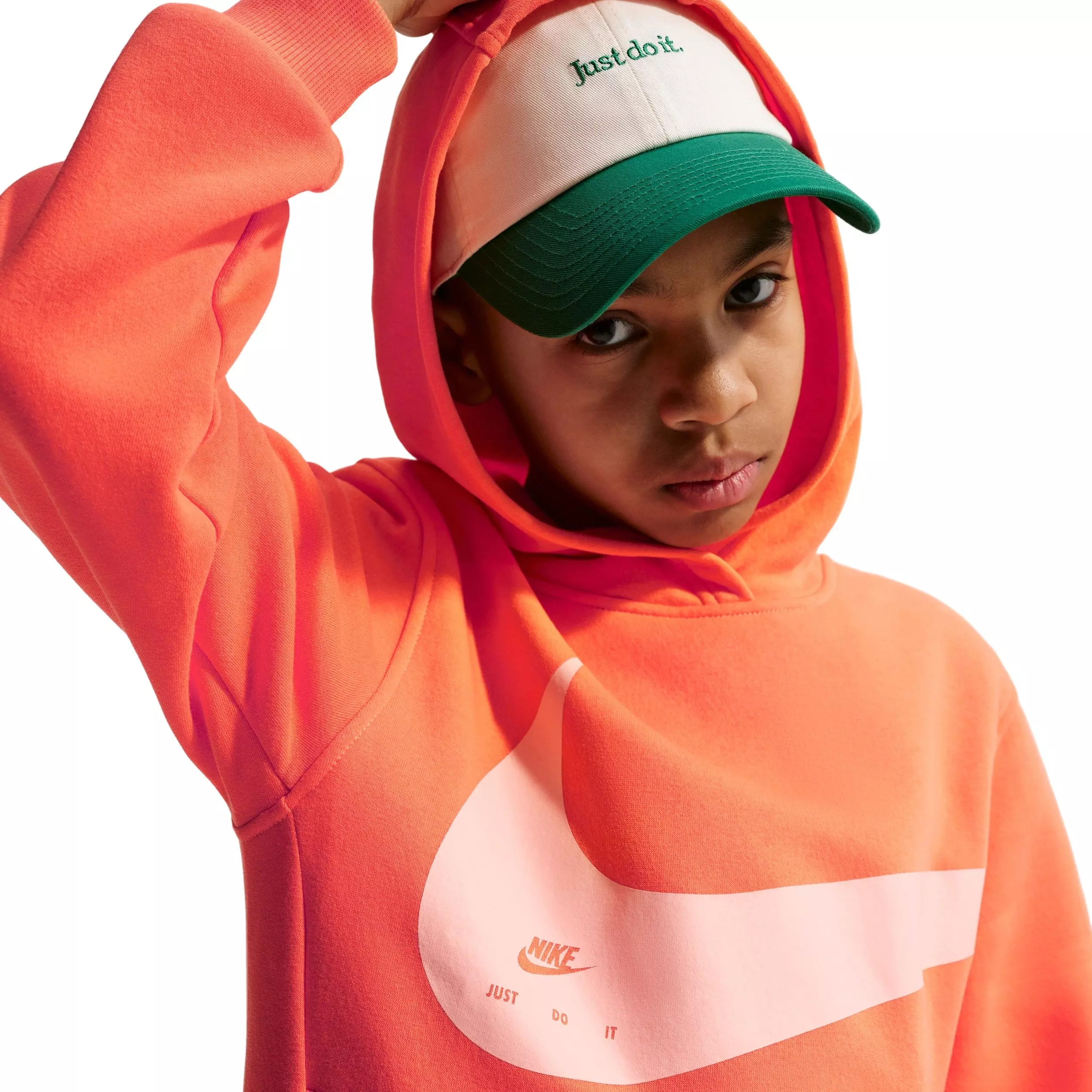 Nike Big Boys' Sportswear Club Swoosh Hoodie - Orange - ORANGE