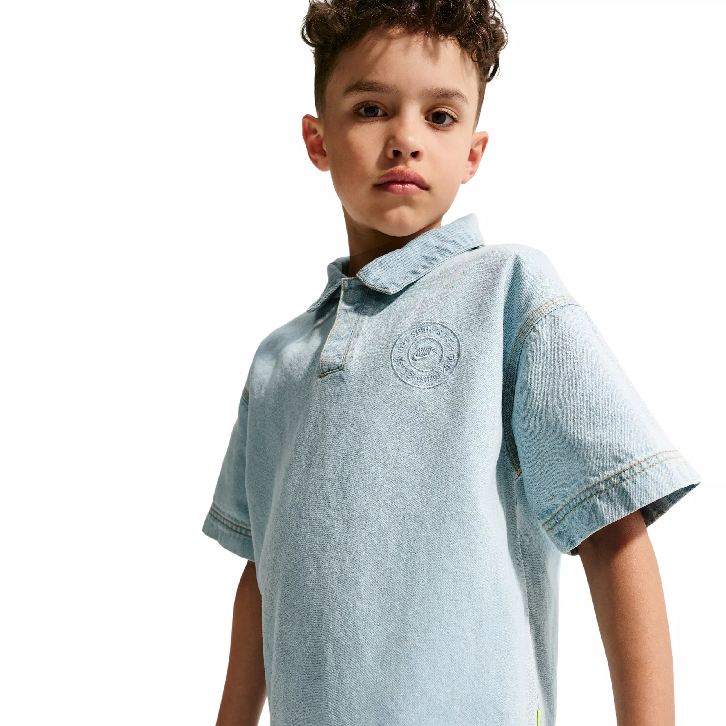 Nike Big Kids' Sportswear Collection Denim Short-Sleeve Polo - Lt Blue - LT BLUE DENIM