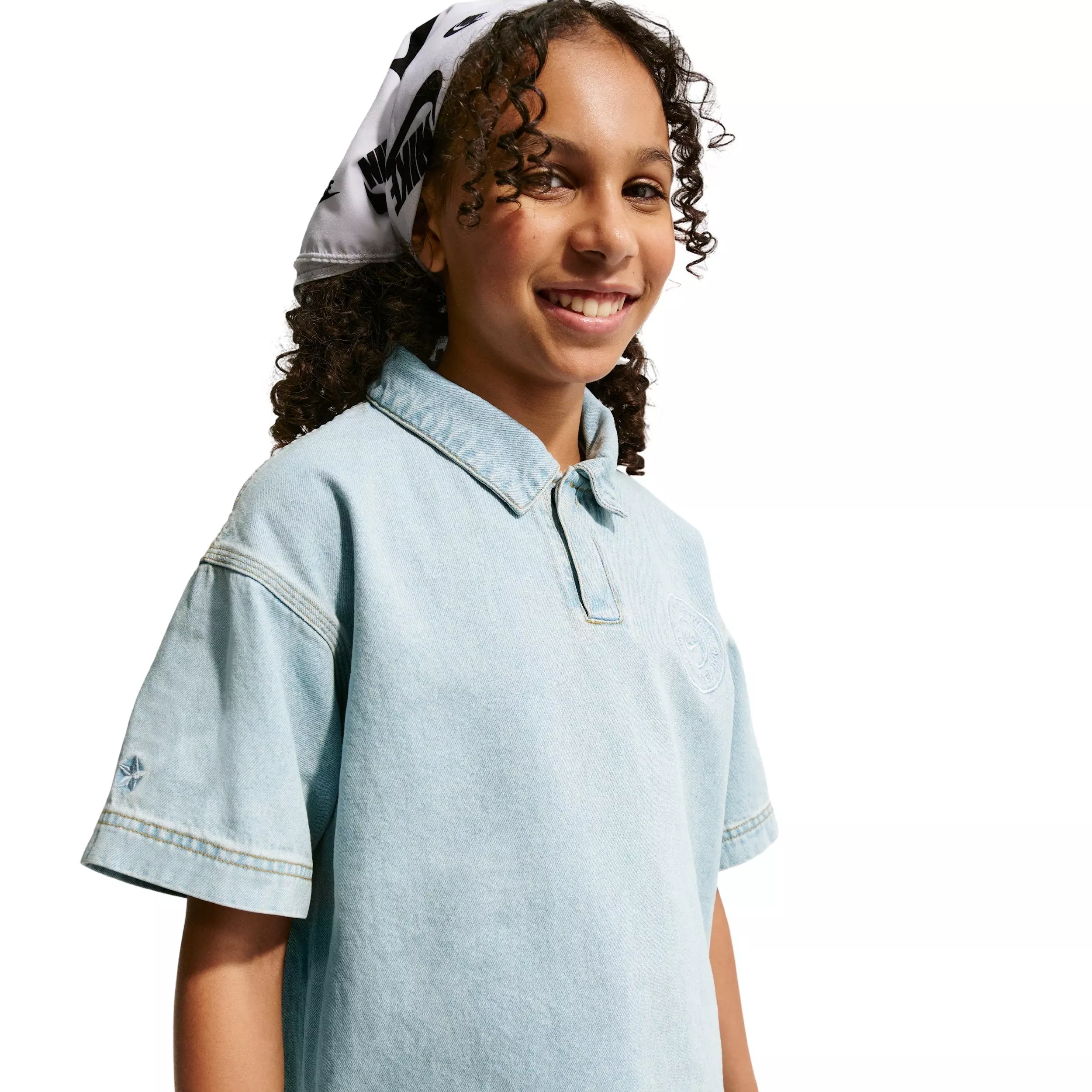Nike Big Kids' Sportswear Collection Denim Short-Sleeve Polo - Lt Blue - LT BLUE DENIM