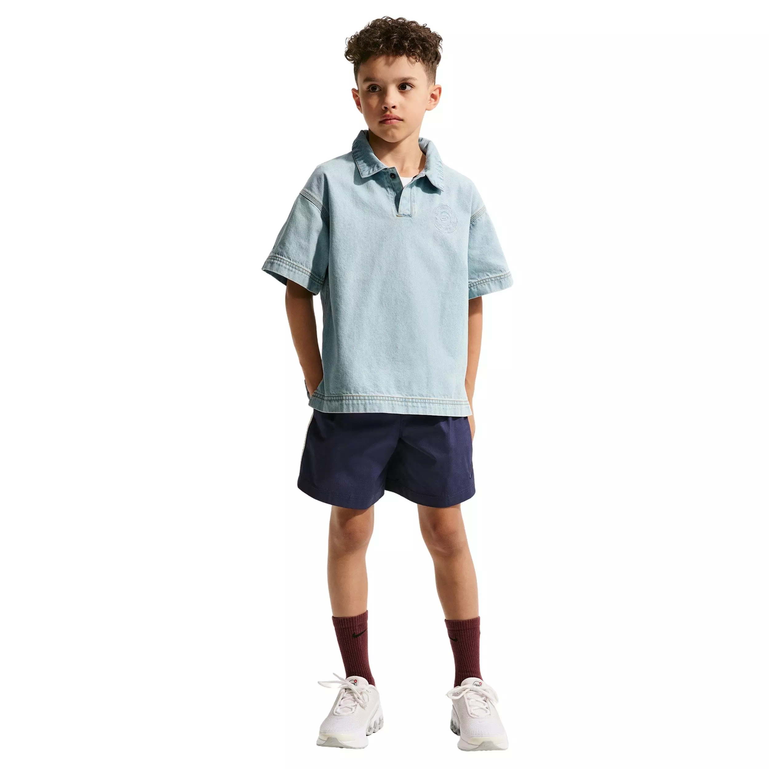 Nike Big Kids' Sportswear Collection Denim Short-Sleeve Polo - Lt Blue - LT BLUE DENIM