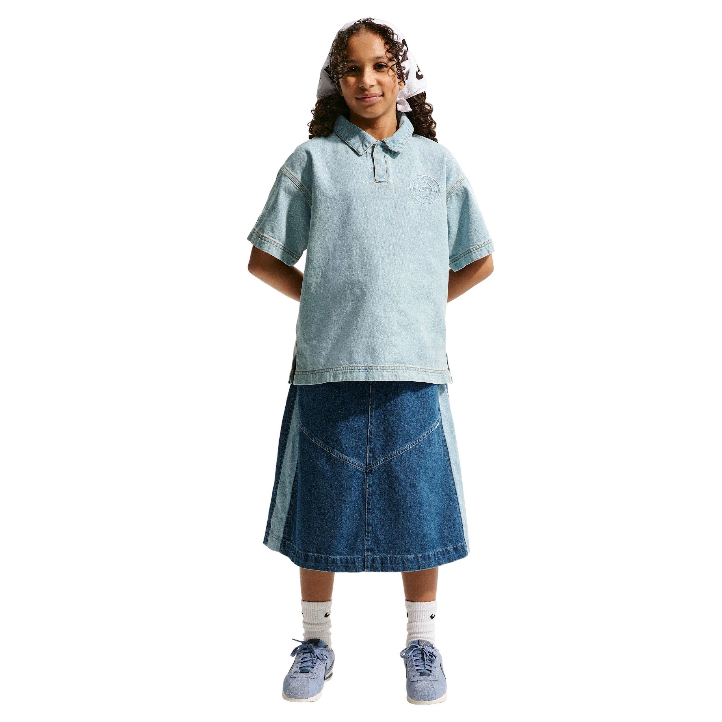 Nike Big Kids' Sportswear Collection Denim Short-Sleeve Polo - Lt Blue - LT BLUE DENIM Thumbnail View 7