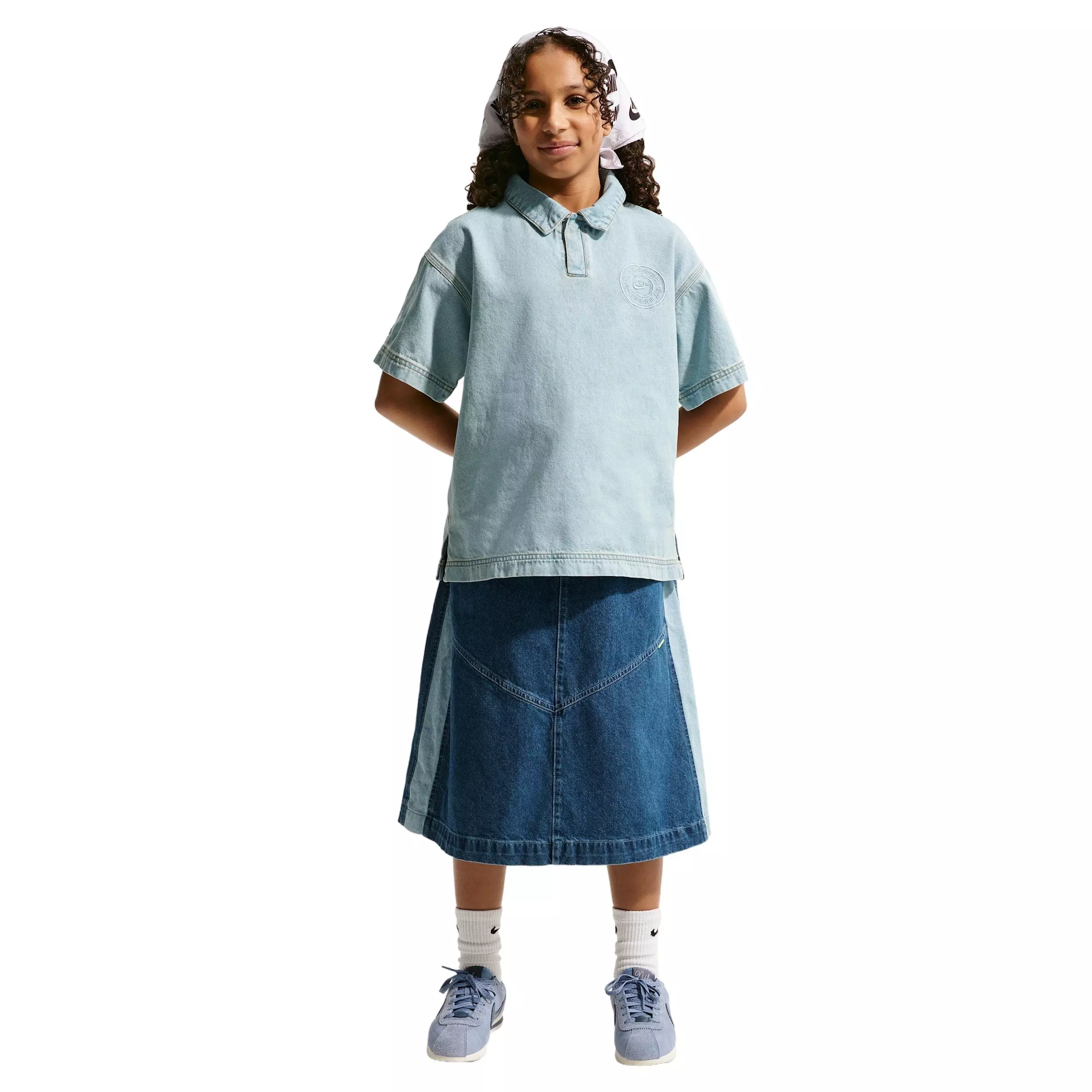 Nike Big Kids' Sportswear Collection Denim Short-Sleeve Polo - Lt Blue - LT BLUE DENIM