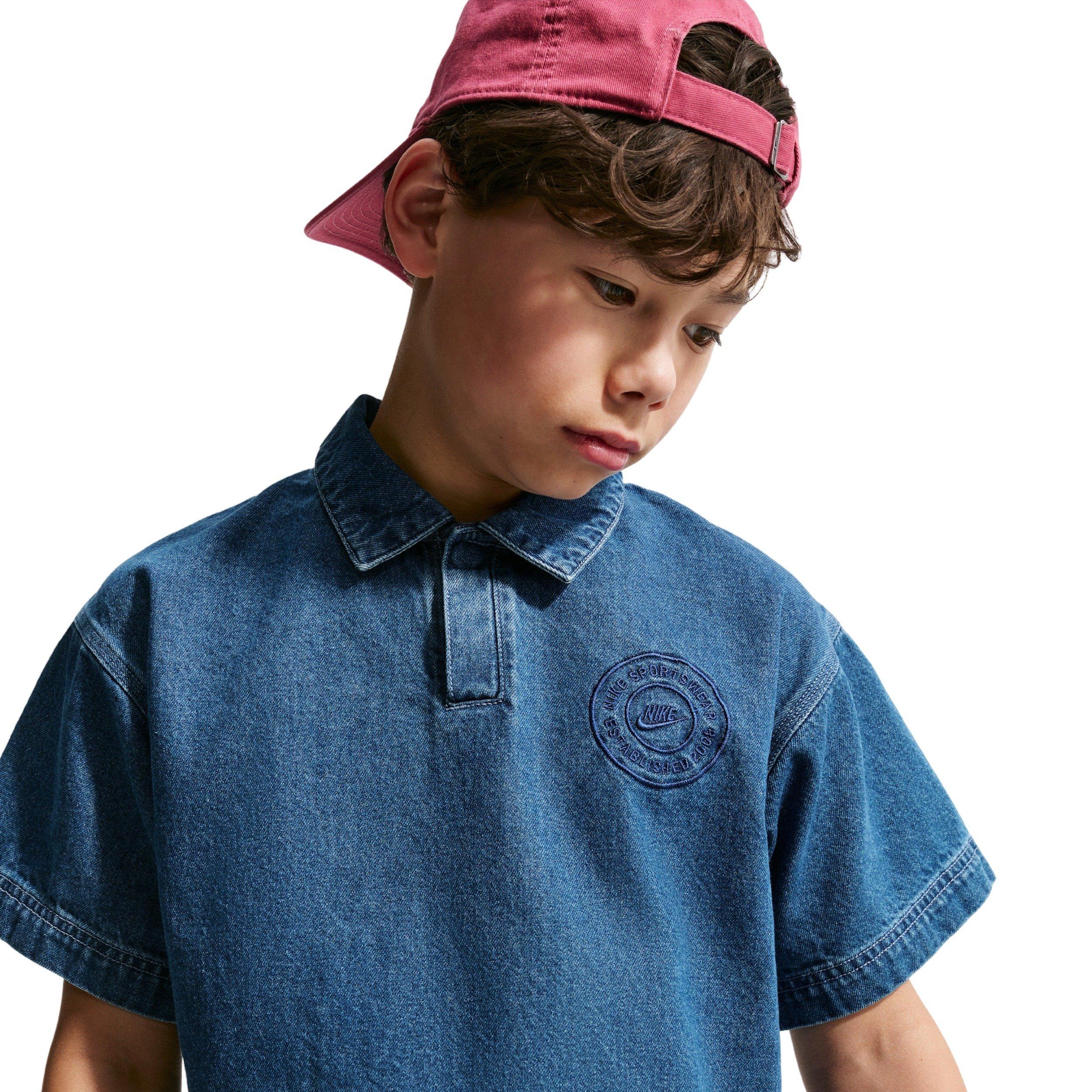 Nike Big Kids' Sportswear Collection Denim Short-Sleeve Polo - Navy/Blue - NAVY/BLUE DENIM Thumbnail View 3