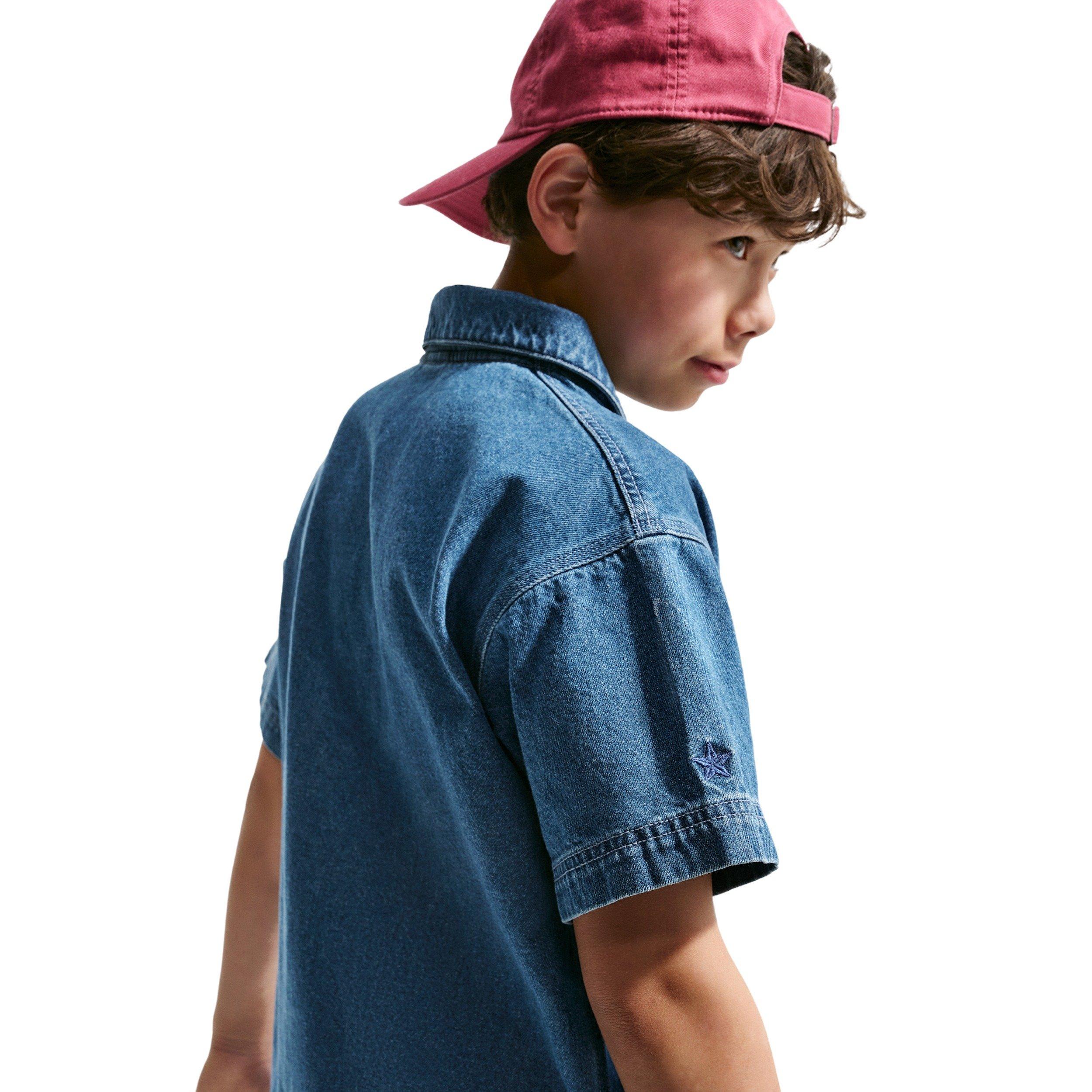 Nike Big Kids' Sportswear Collection Denim Short-Sleeve Polo - Navy/Blue - NAVY/BLUE DENIM Thumbnail View 4