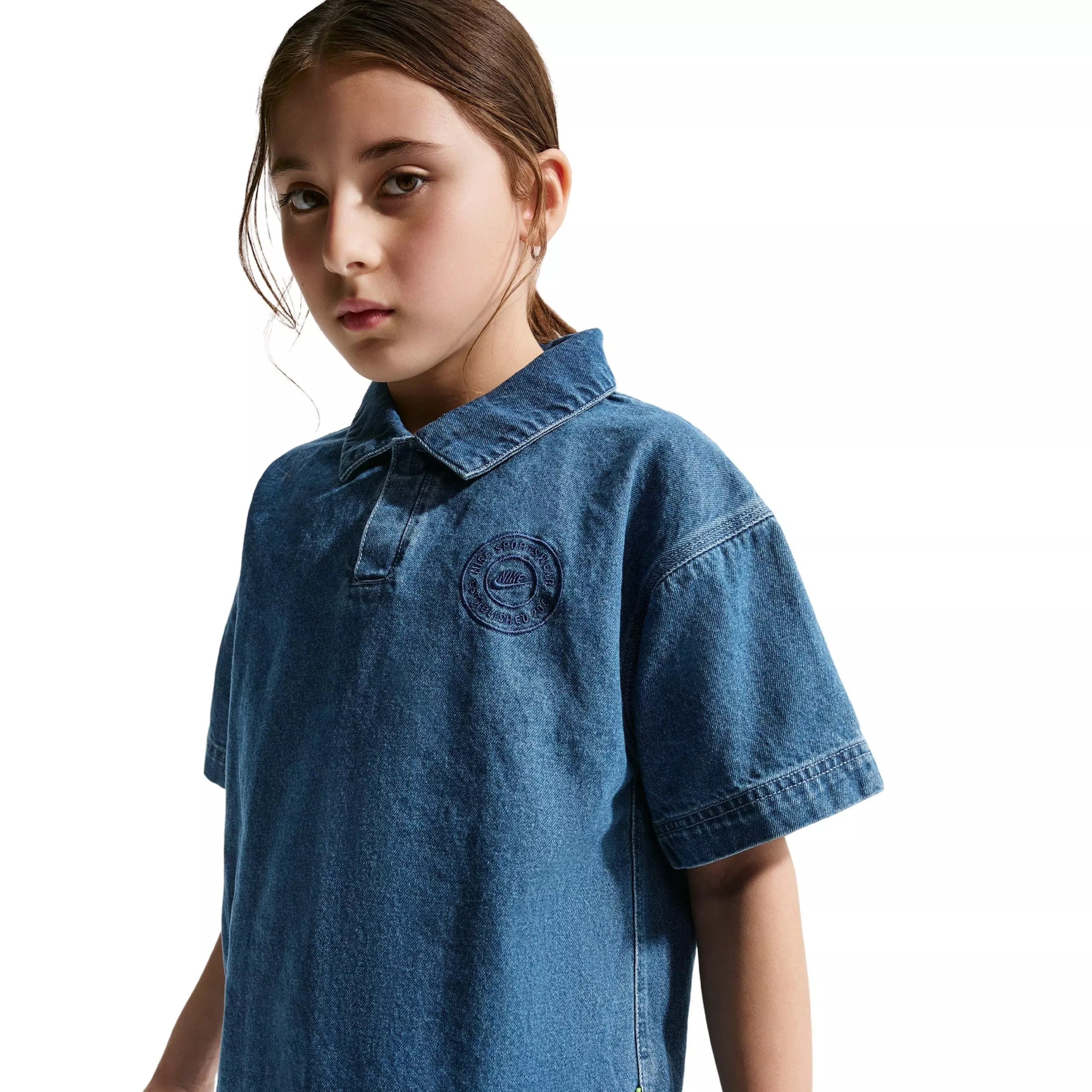 Nike Big Kids' Sportswear Collection Denim Short-Sleeve Polo - Navy/Blue - NAVY/BLUE DENIM