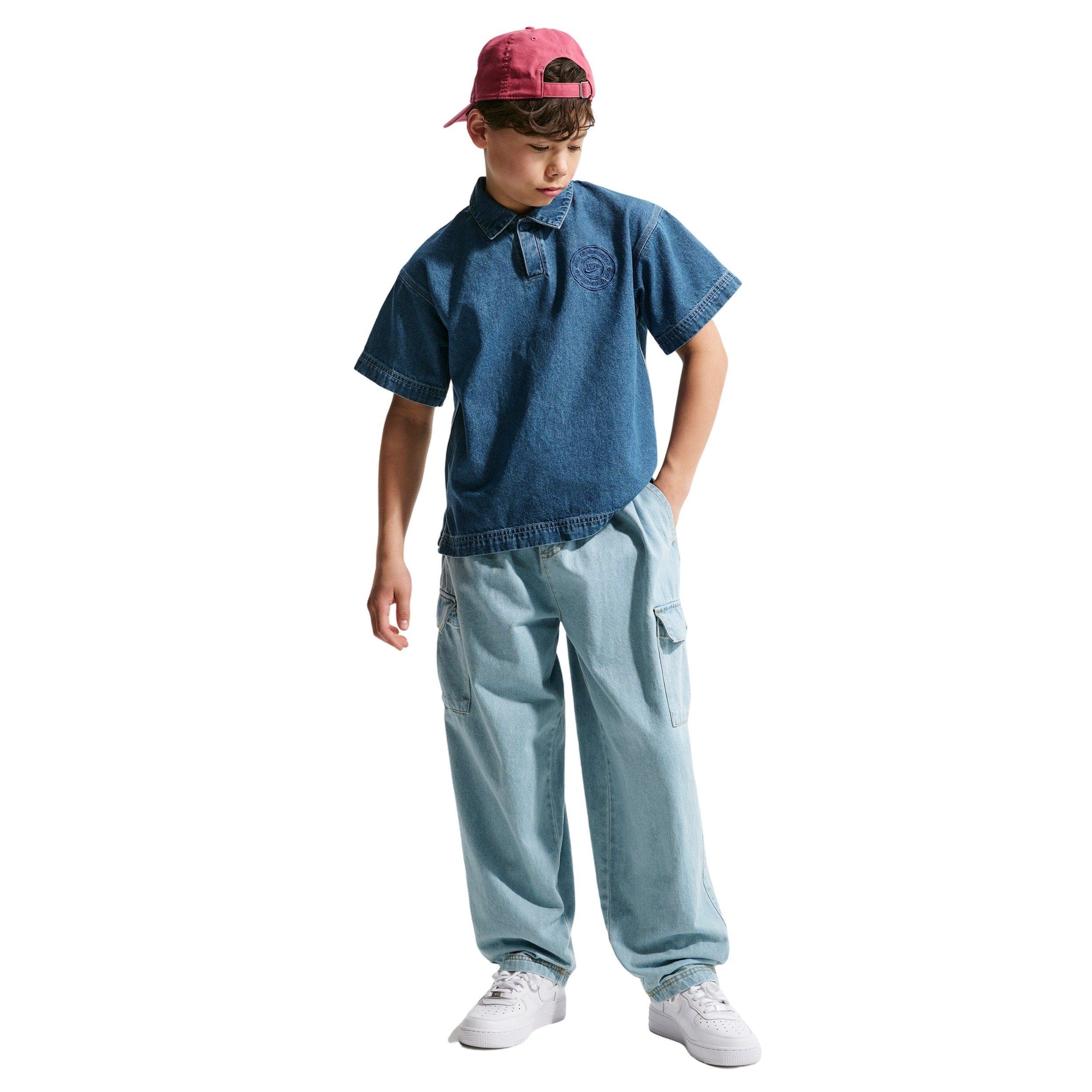 Nike Big Kids' Sportswear Collection Denim Short-Sleeve Polo - Navy/Blue - NAVY/BLUE DENIM Thumbnail View 6
