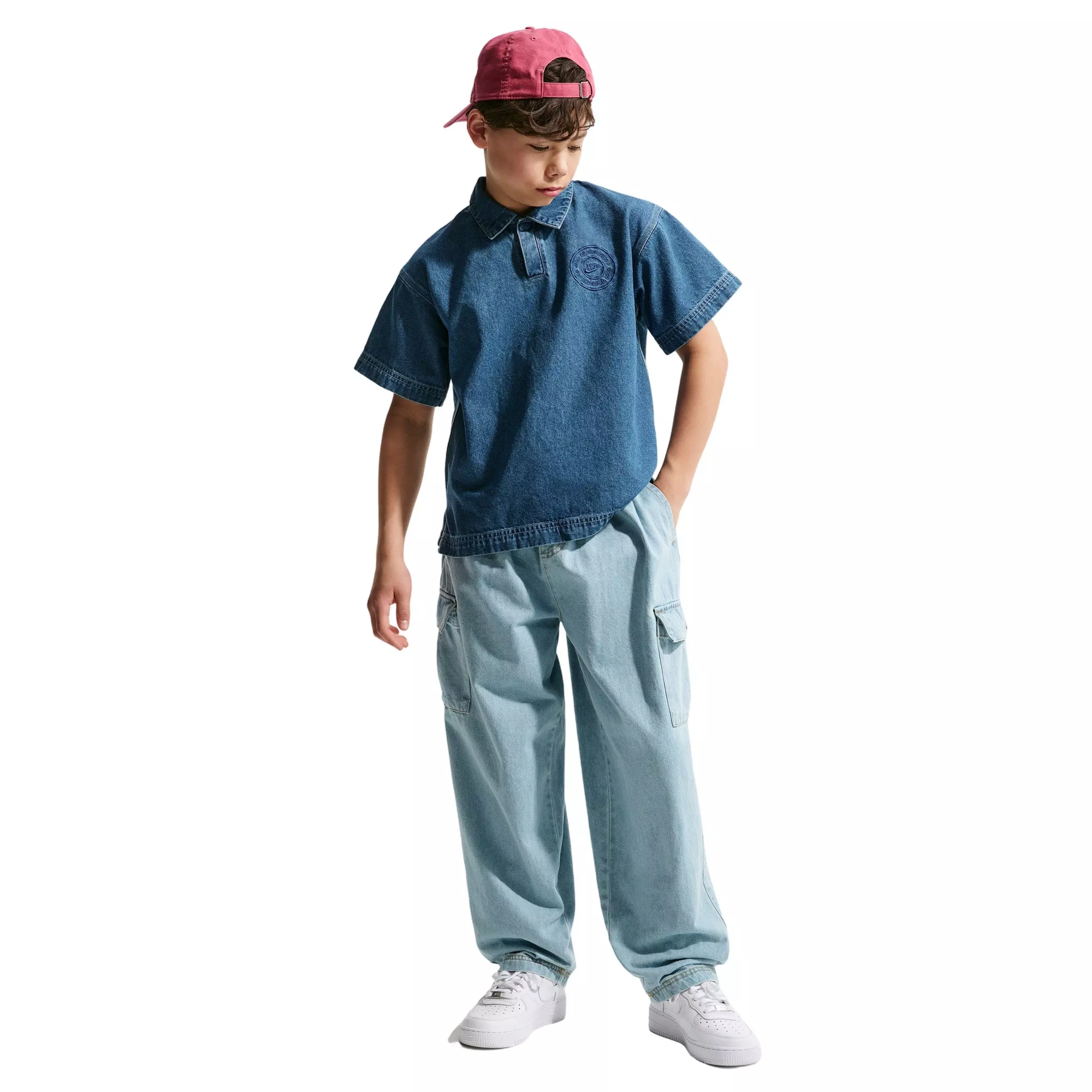 Nike Big Kids' Sportswear Collection Denim Short-Sleeve Polo - Navy/Blue - NAVY/BLUE DENIM