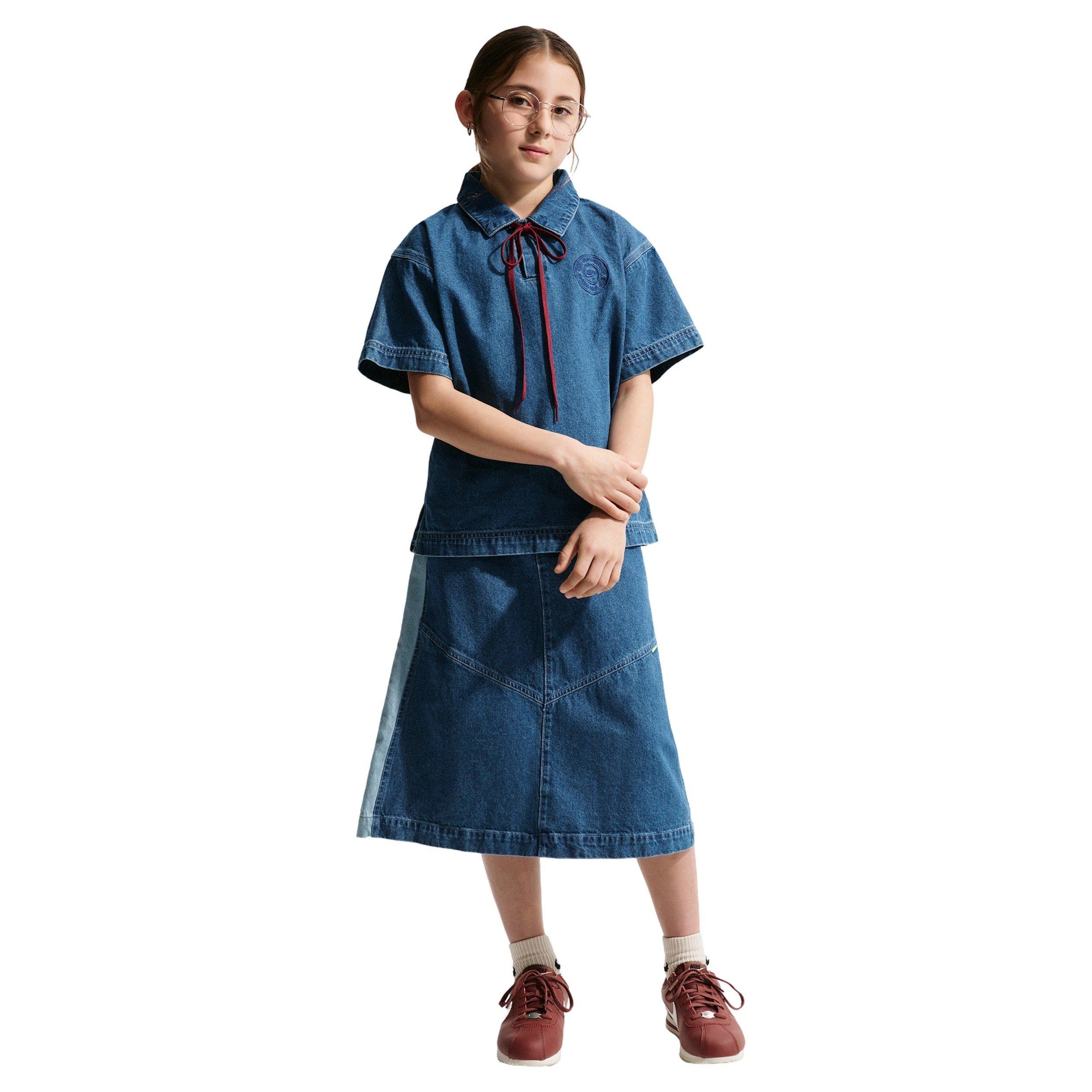 Nike Big Kids' Sportswear Collection Denim Short-Sleeve Polo - Navy/Blue - NAVY/BLUE DENIM Thumbnail View 7
