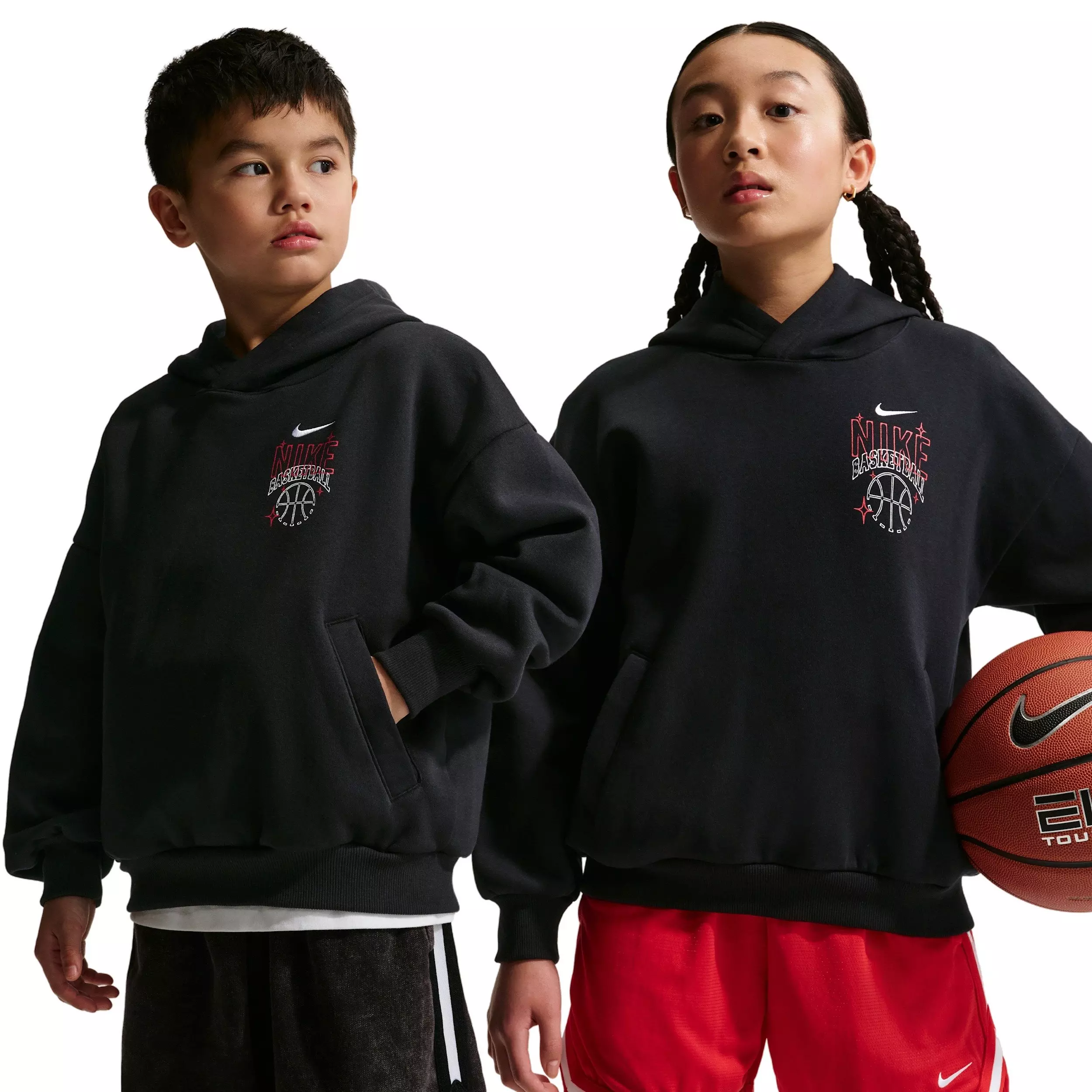 Nike Big Kids' Sportswear Oversized Fleece Basketball Hoodie - Black - BLACK