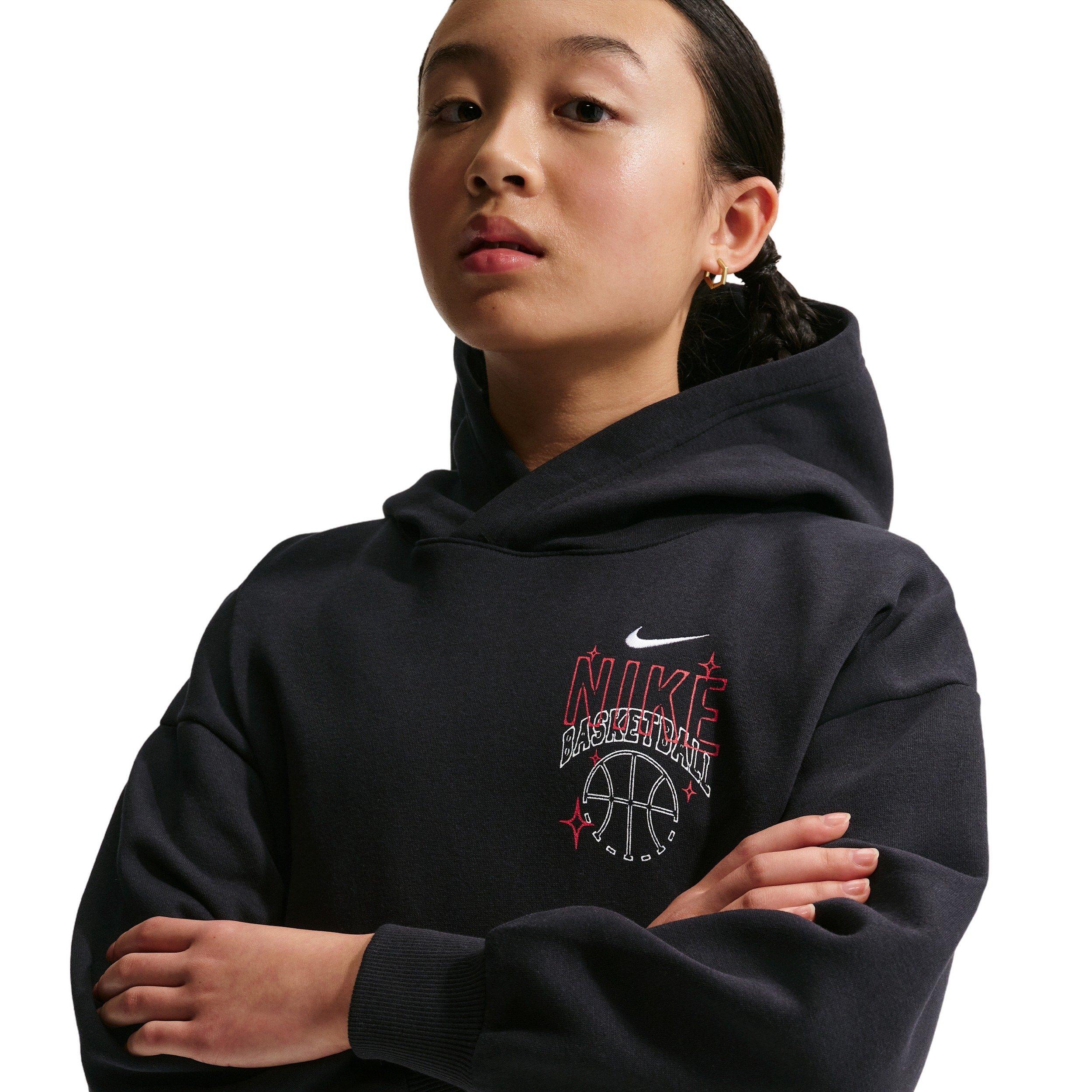 Nike Big Kids' Sportswear Oversized Fleece Basketball Hoodie - Black - BLACK Thumbnail View 5