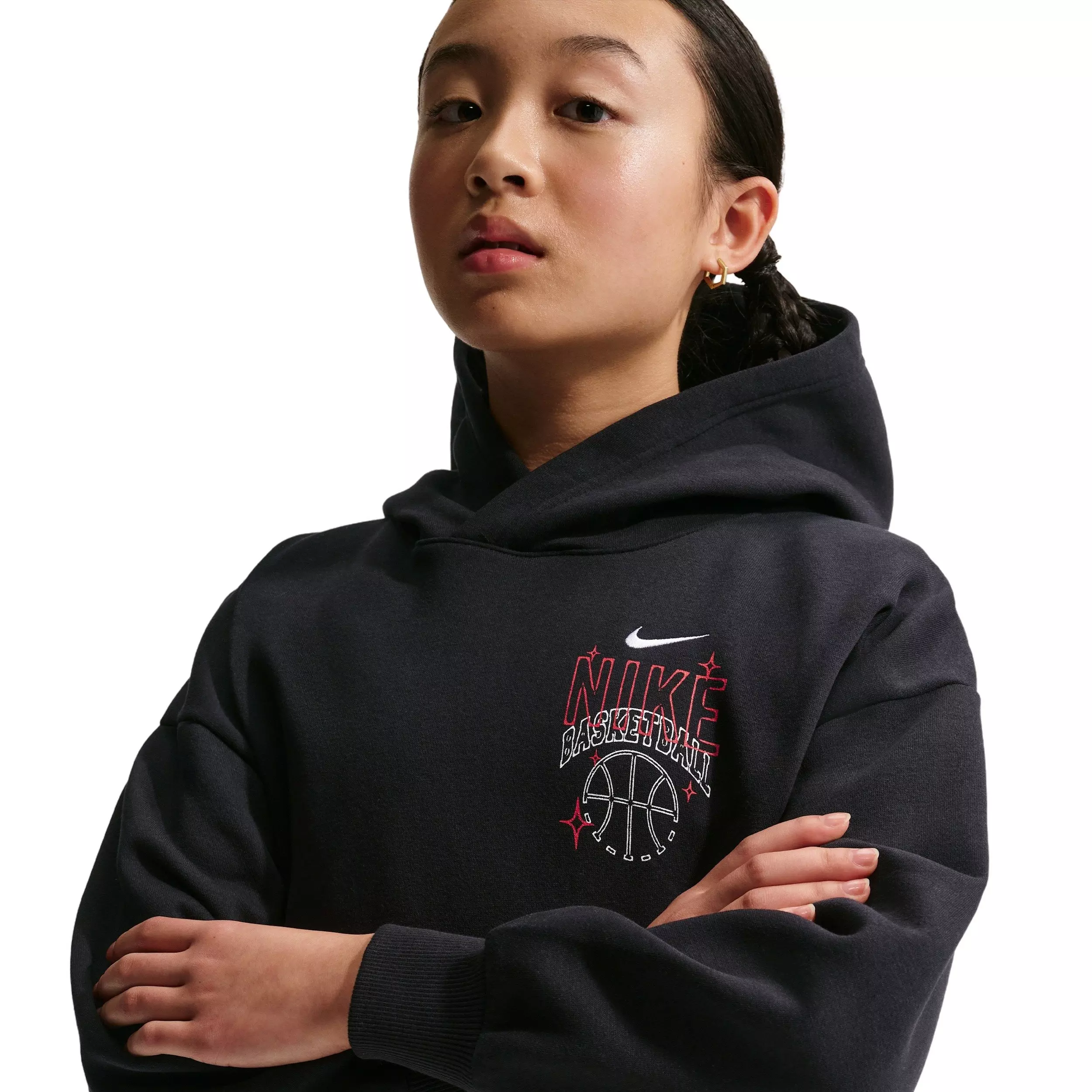 Nike Big Kids' Sportswear Oversized Fleece Basketball Hoodie - Black - BLACK