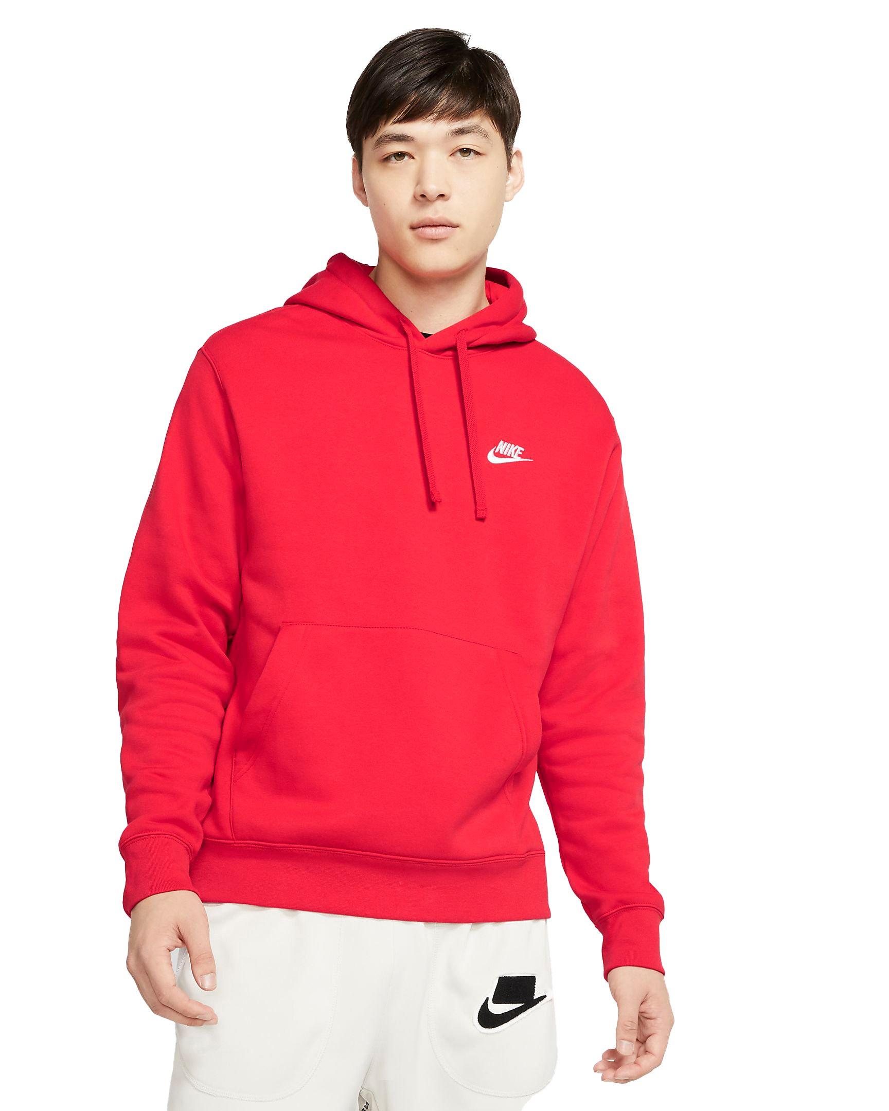 Nike Men's Sportswear Club Fleece Pullover Hoodie - RED Thumbnail View 1