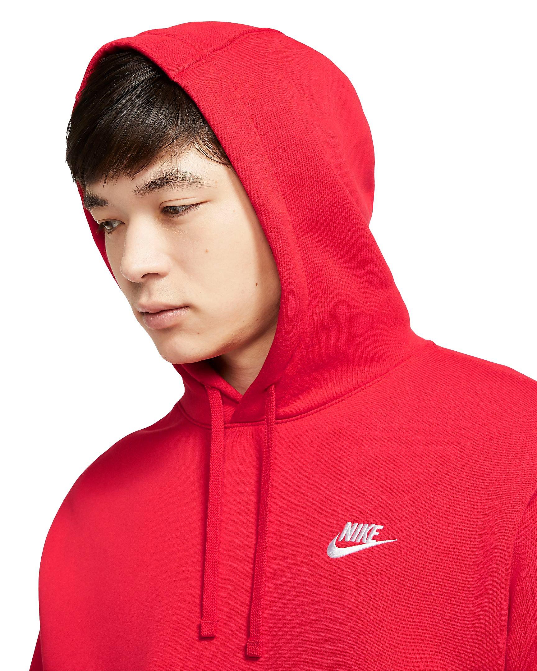 Nike Men's Sportswear Club Fleece Pullover Hoodie - RED Thumbnail View 4