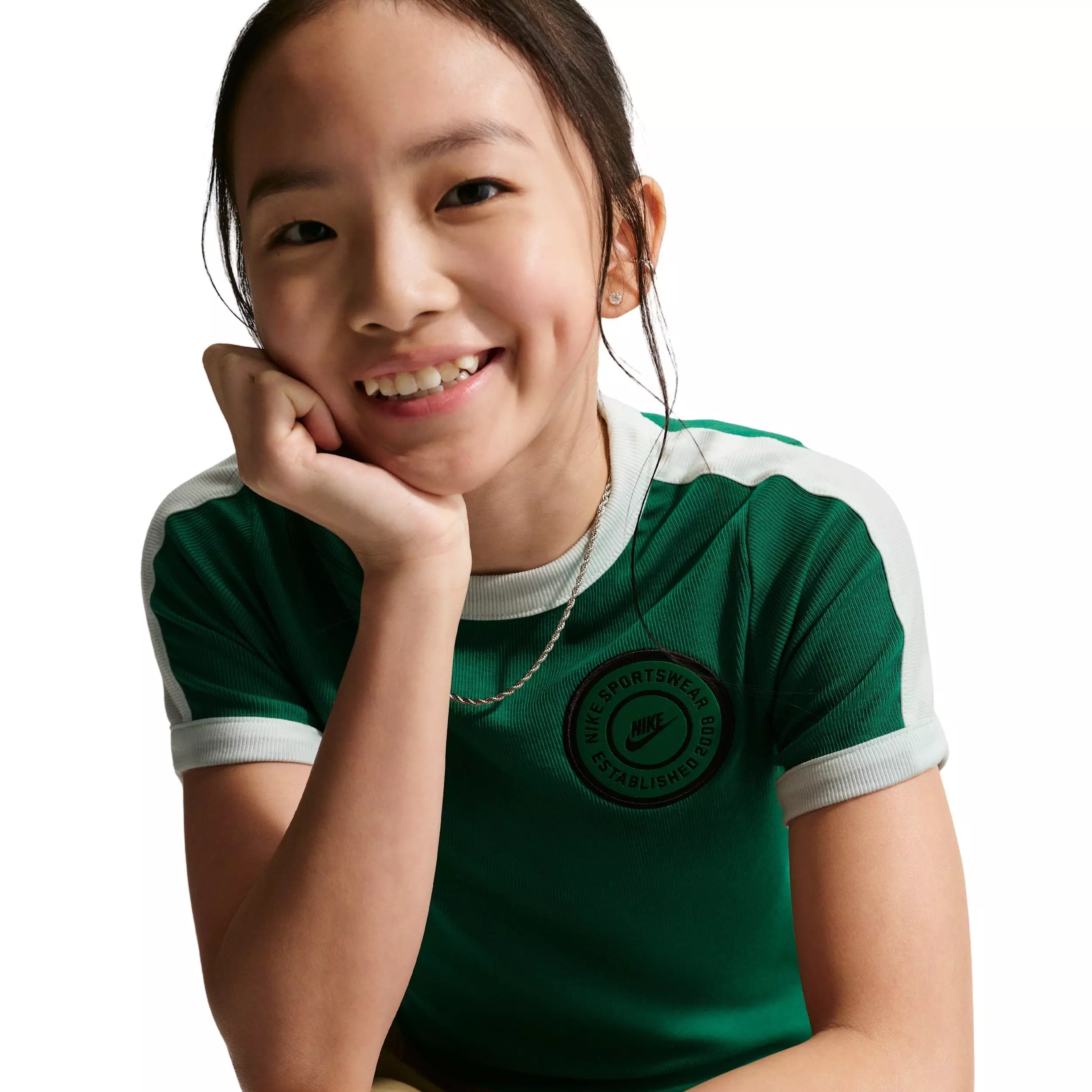 Nike Big Girls' Sportswear Short Sleeve Ribbed Top - Green - GREEN