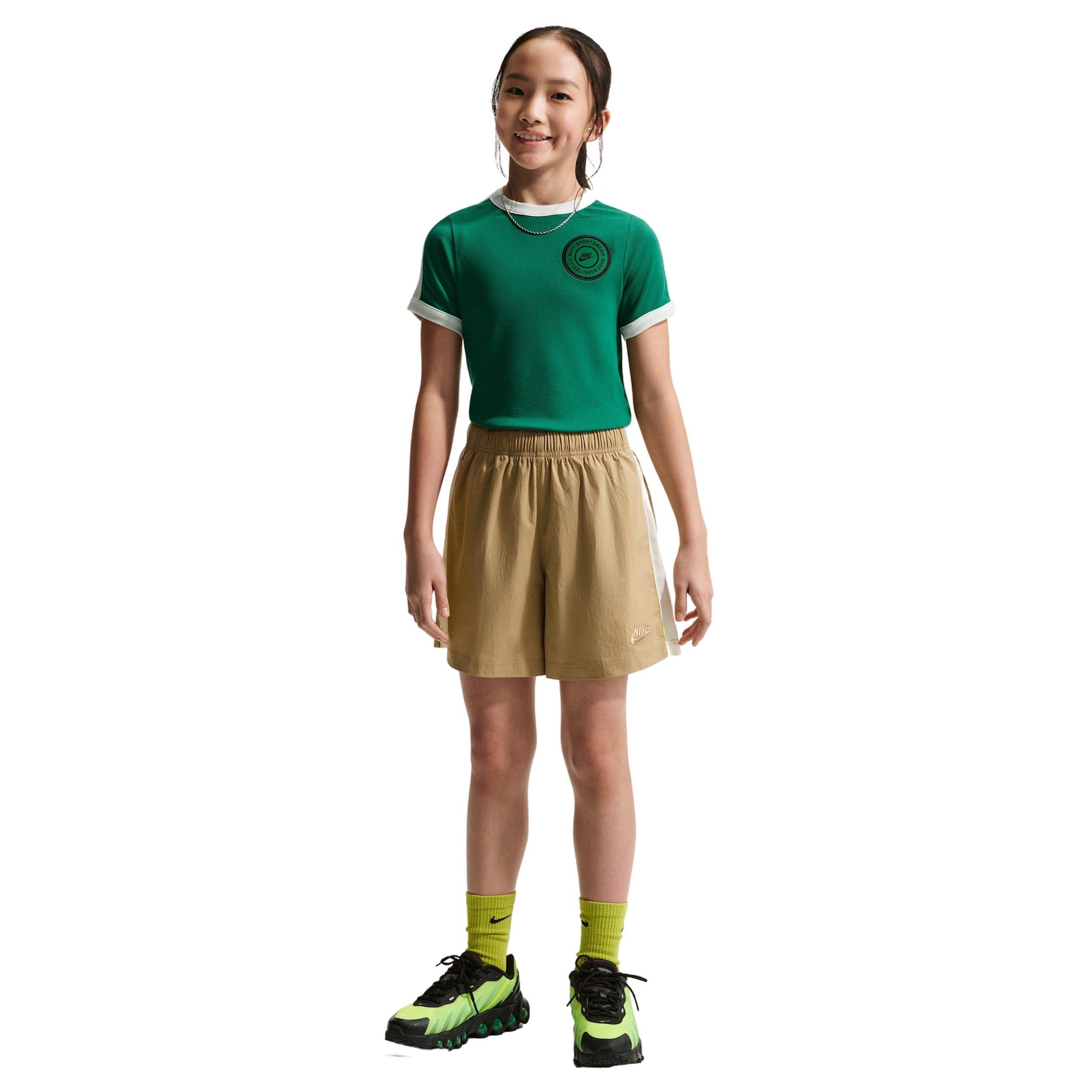 Nike Big Girls' Sportswear Short Sleeve Ribbed Top - Green - GREEN Thumbnail View 4