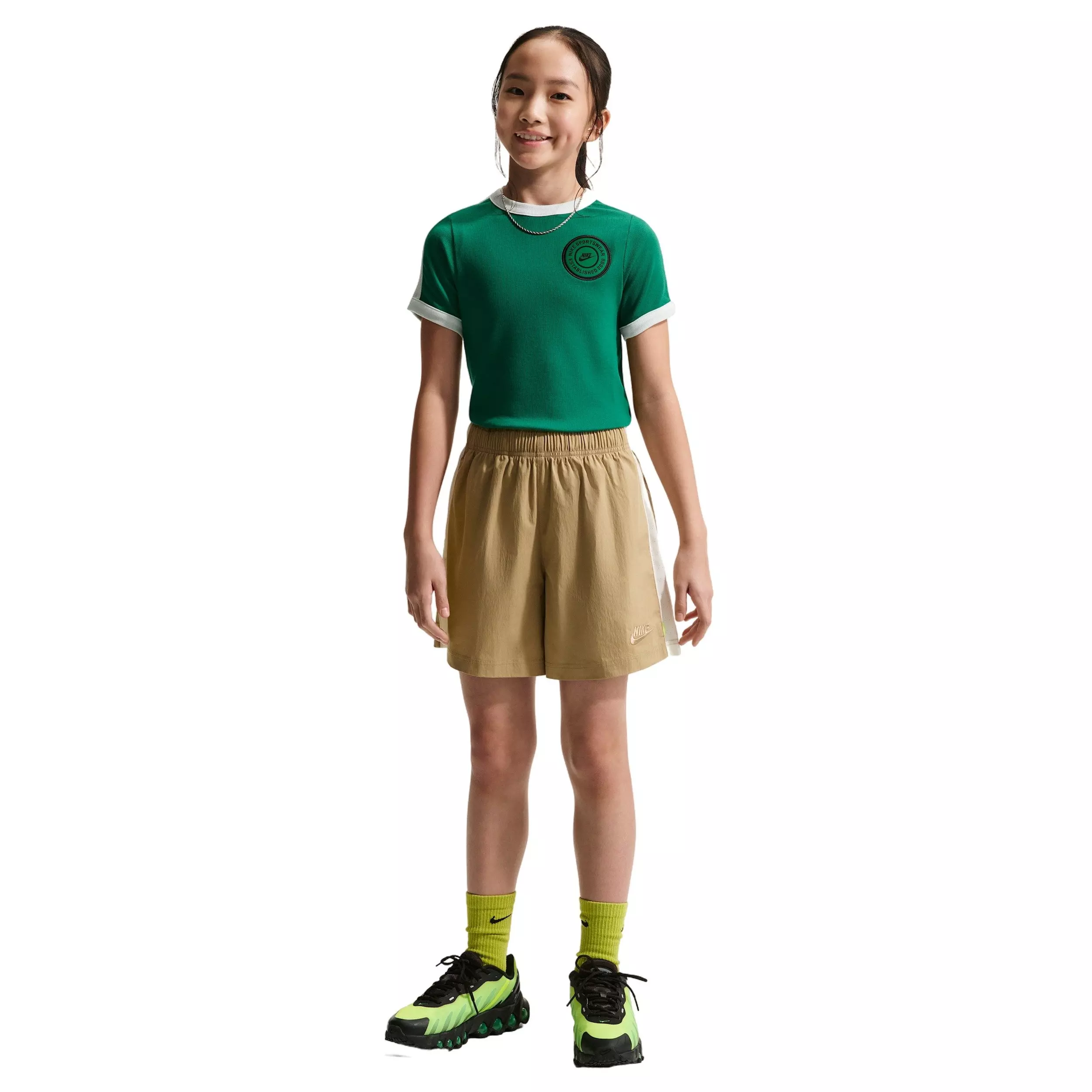 Nike Big Girls' Sportswear Short Sleeve Ribbed Top - Green - GREEN
