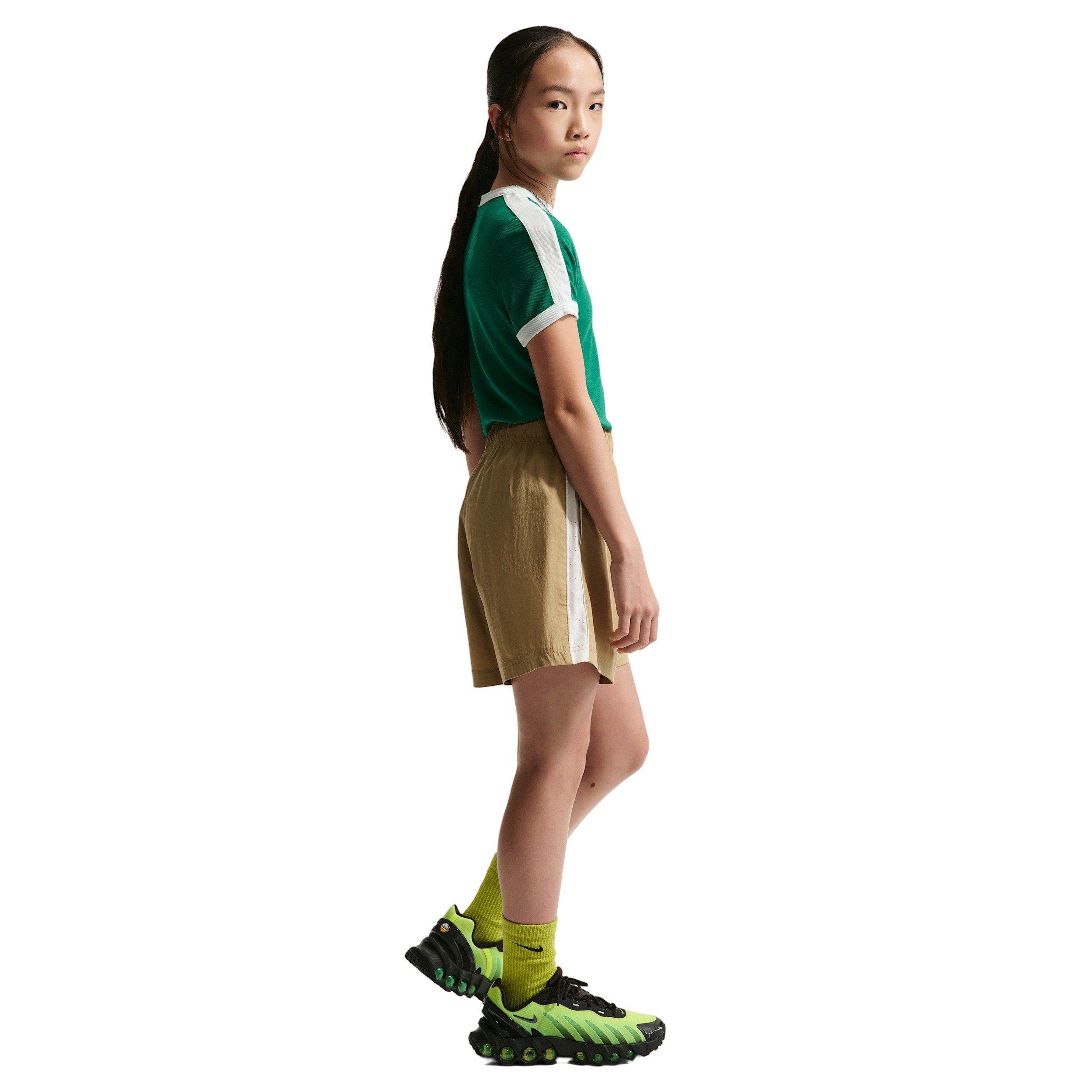 Nike Big Girls' Sportswear Short Sleeve Ribbed Top - Green - GREEN Thumbnail View 5