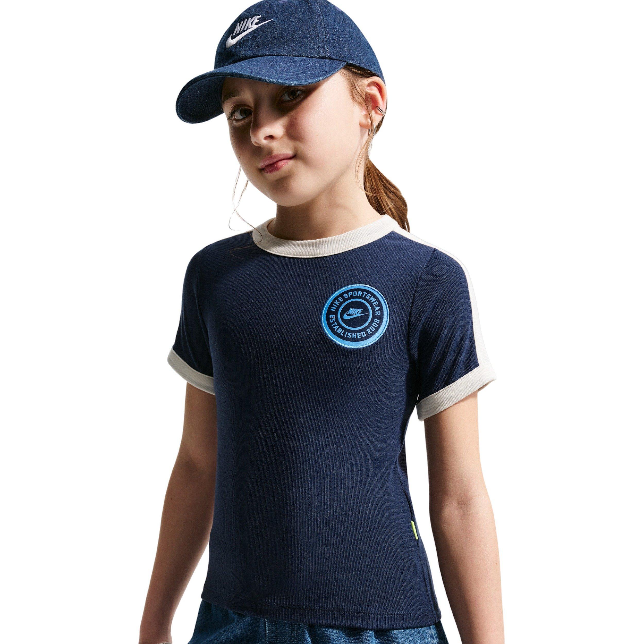 Nike Sportswear Short Sleeve Big Girls' Navy Ribbed Top