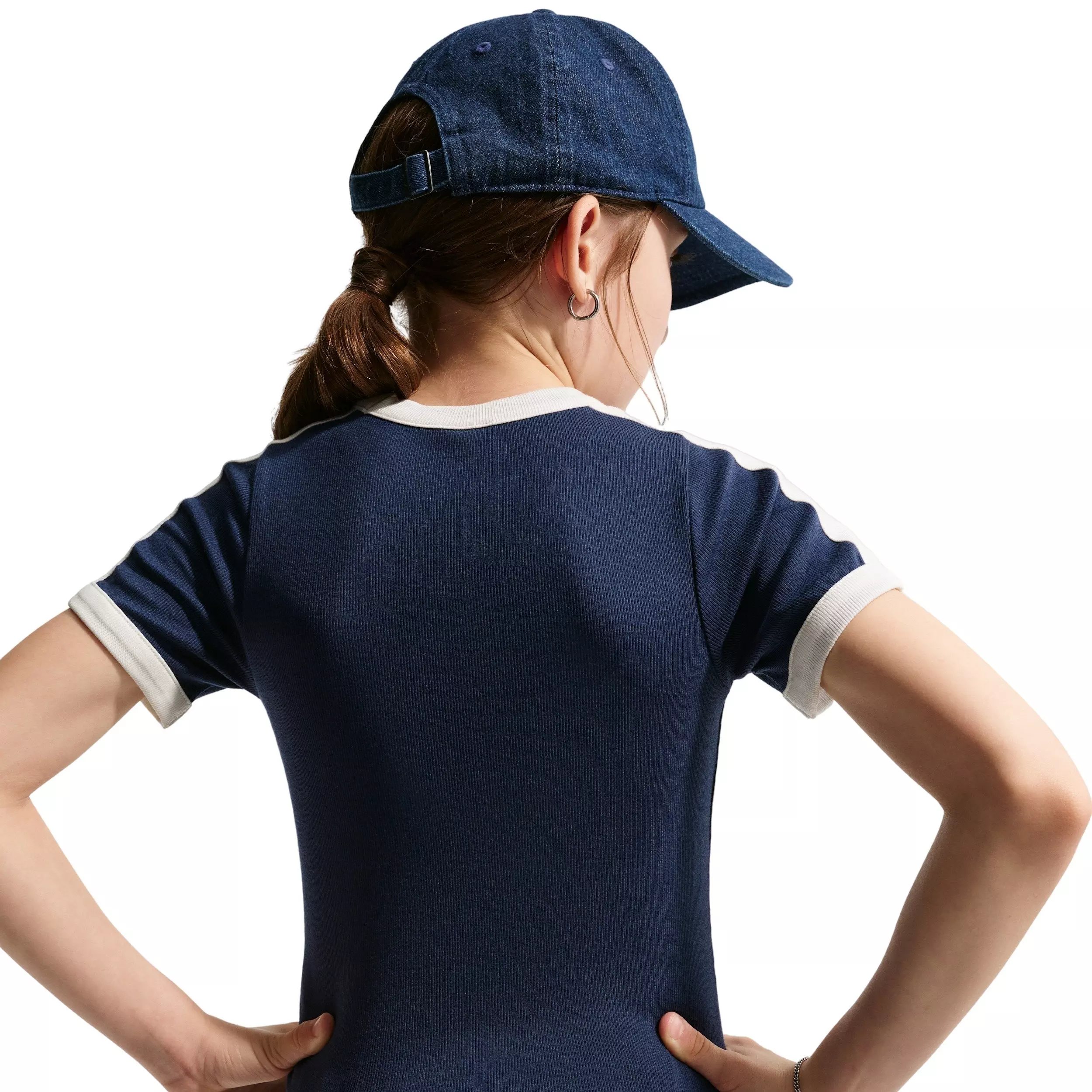 Nike Big Girls' Sportswear Short Sleeve Ribbed Top - Navy - NAVY
